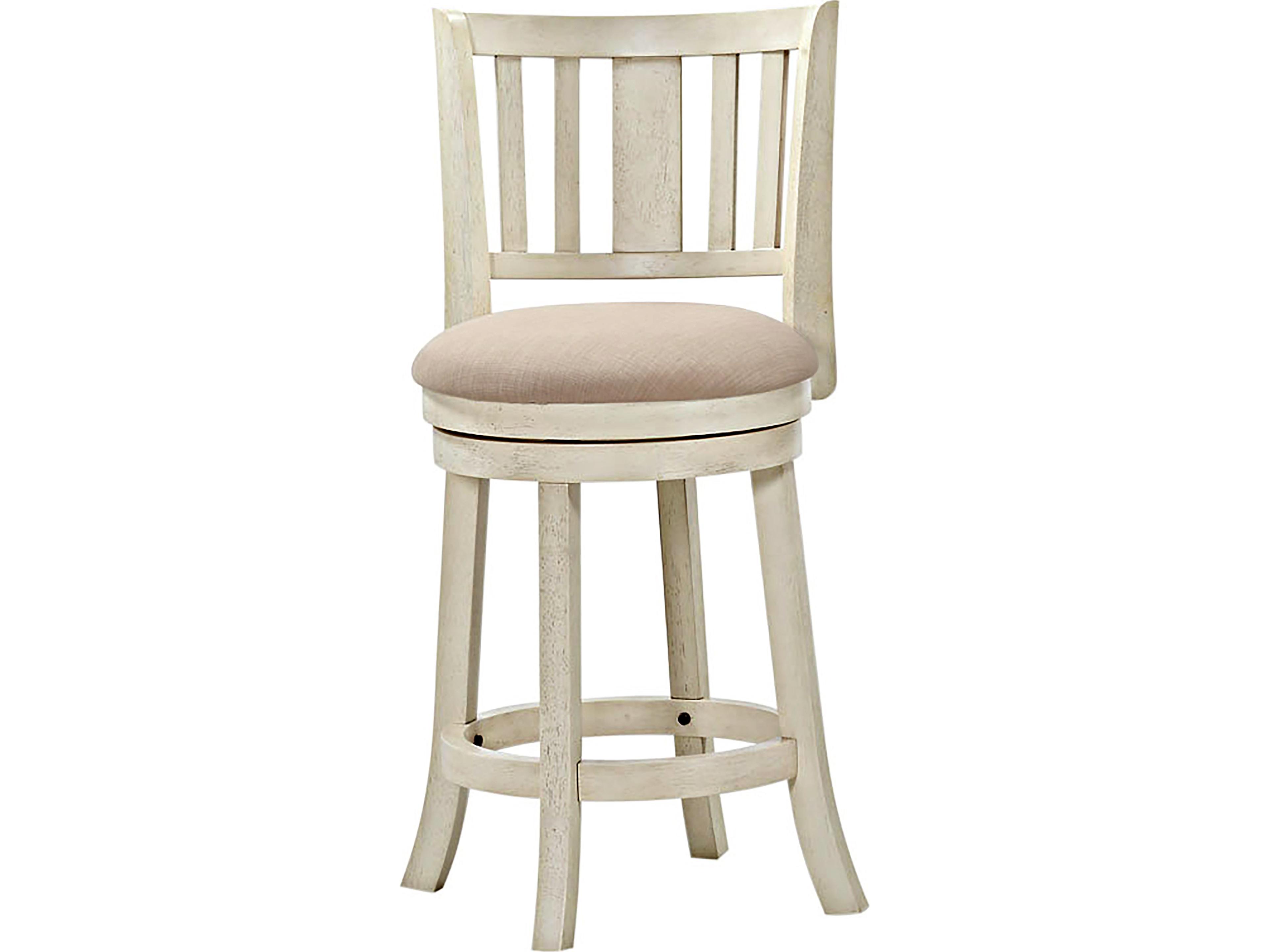 Brushed White Upholstered Swivel Mango Wood Counter Stool