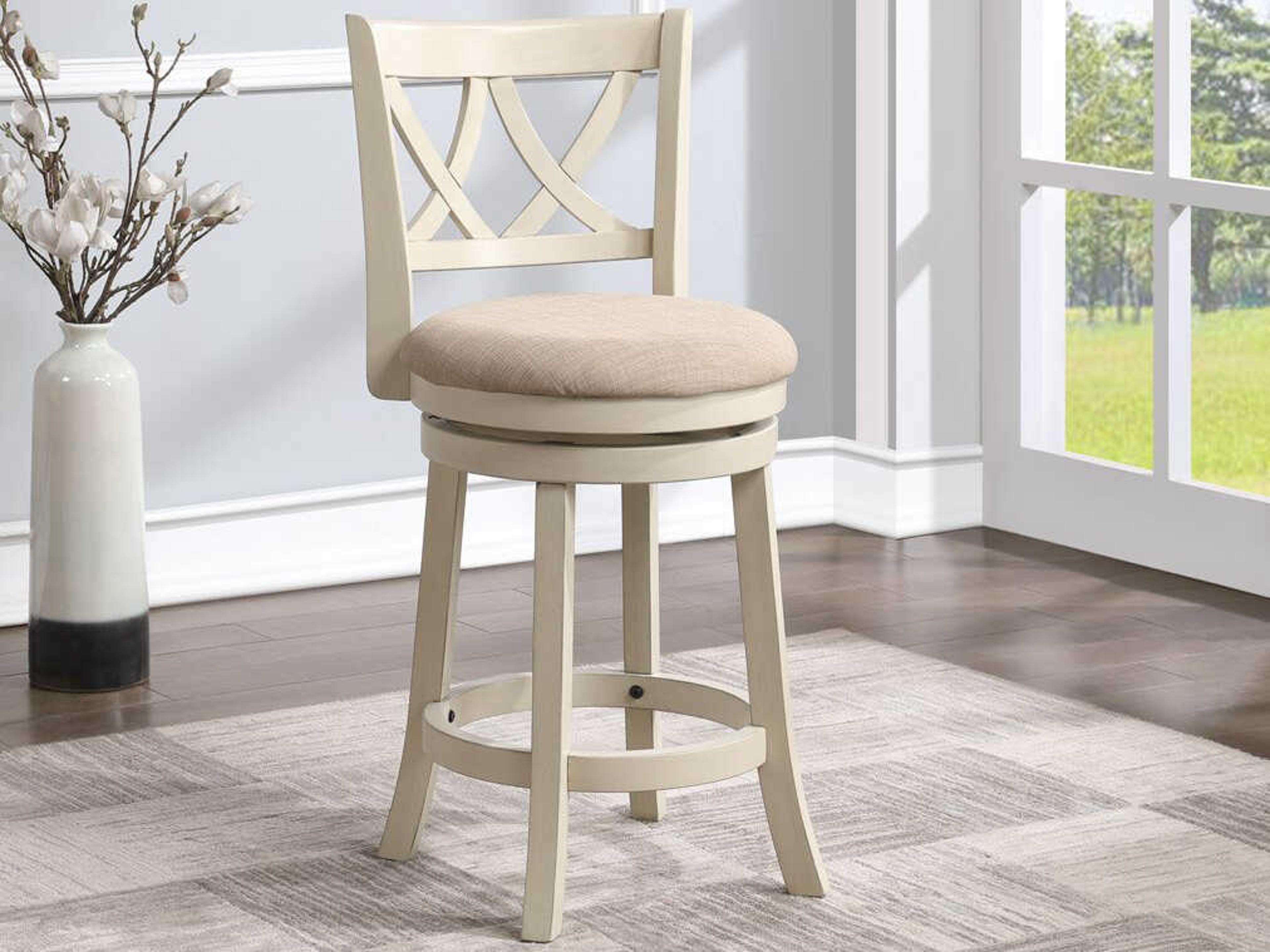 White Upholstered Swivel Mango Wood Counter Stool