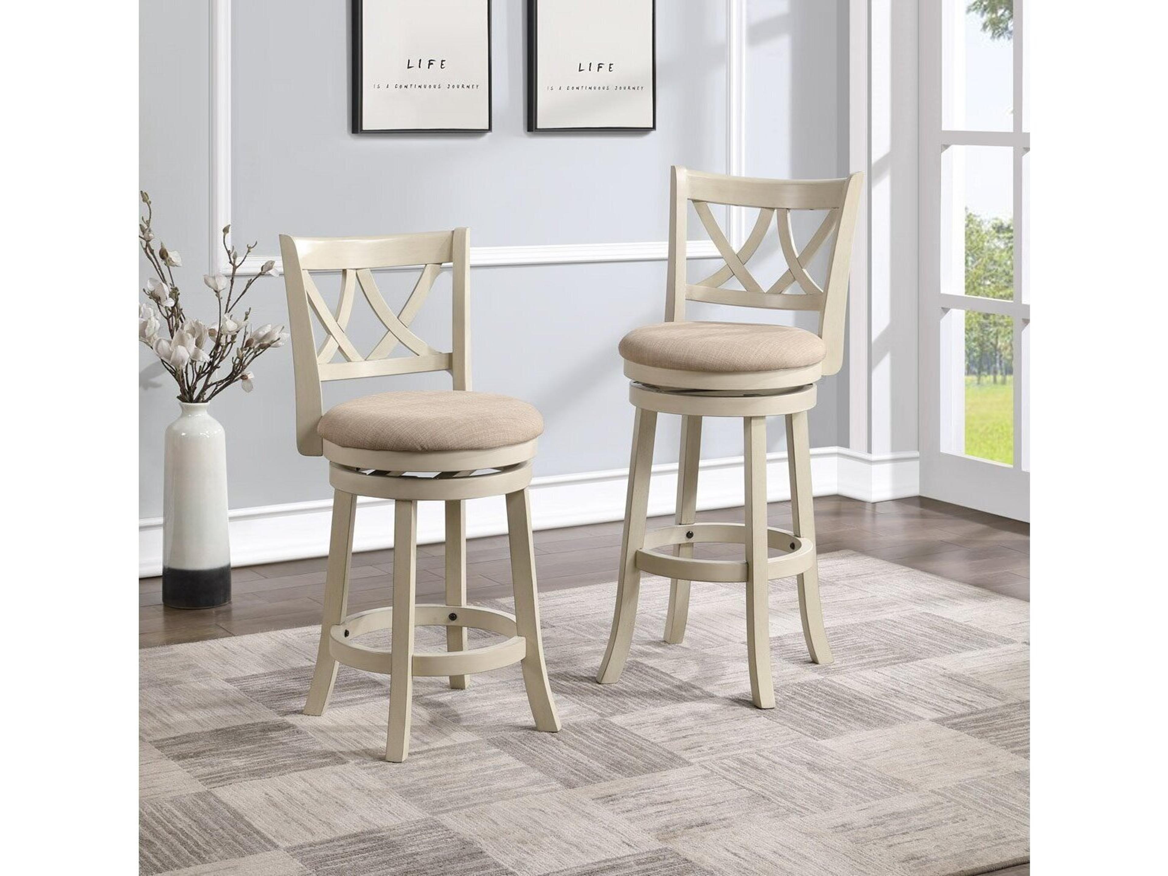 Avalon Furniture White Upholstered Swivel Mango Wood Counter Stool