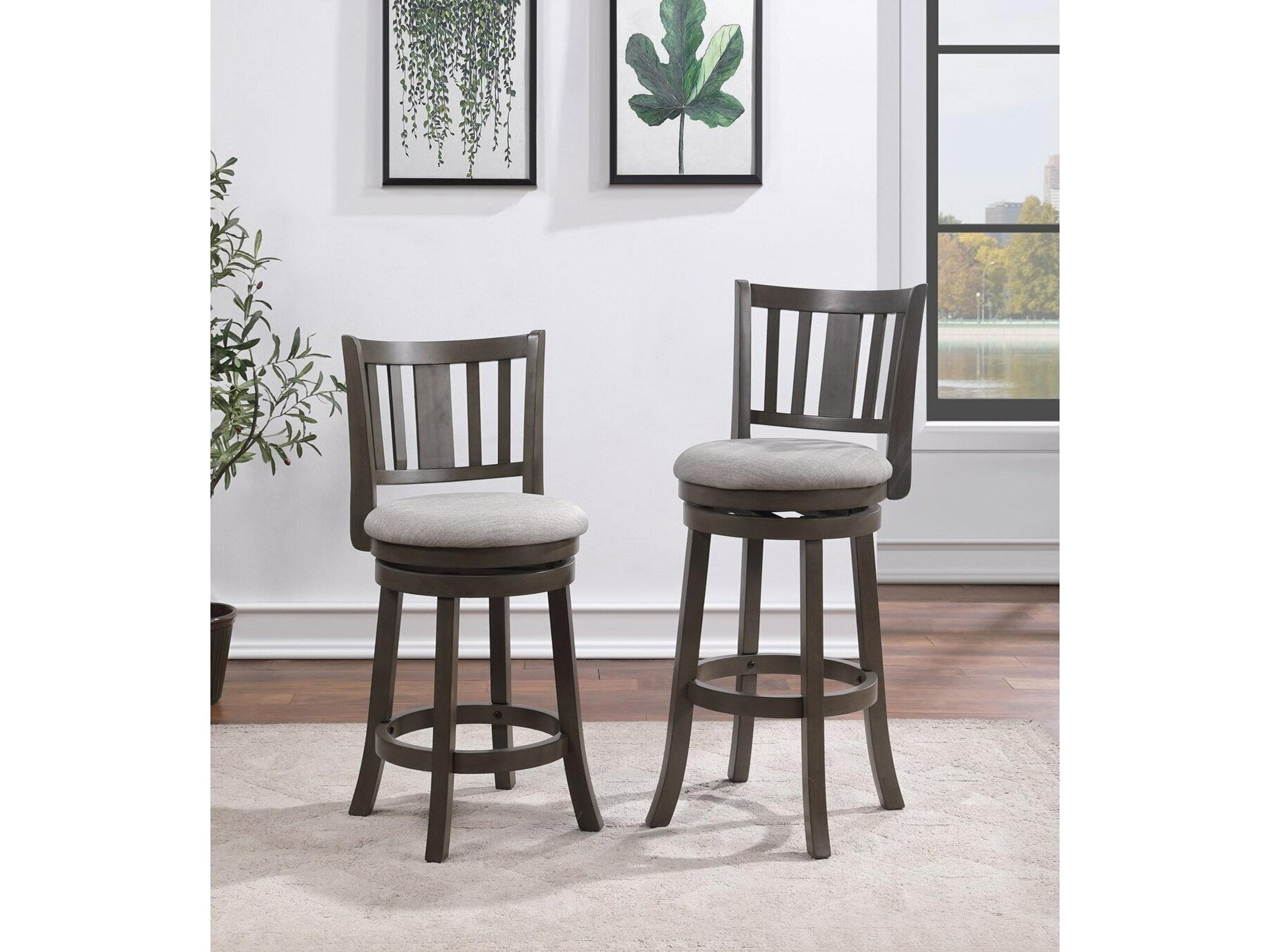 Avalon Furniture Gray Upholstered Swivel Mango Wood Bar Stool