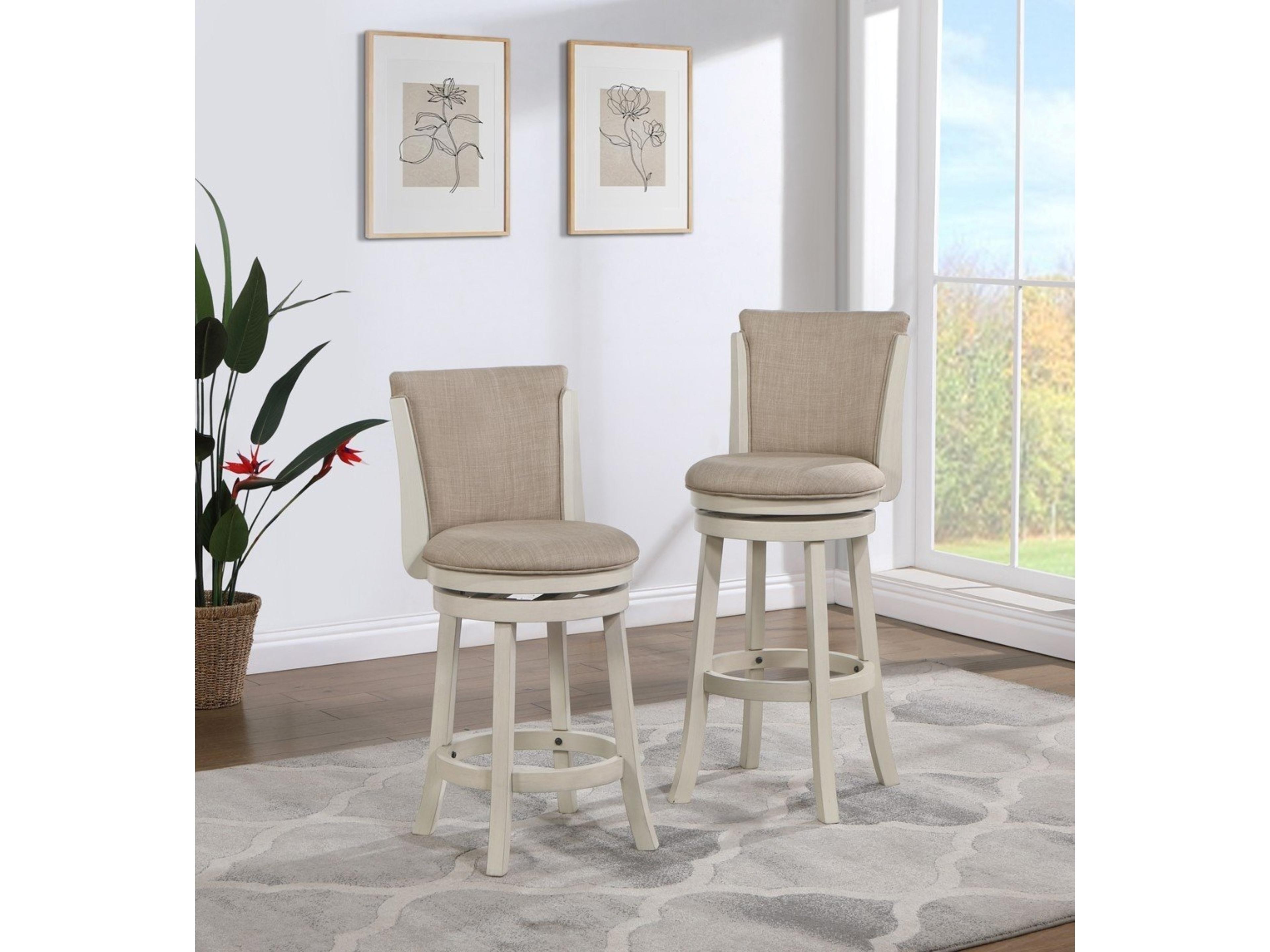 Avalon Furniture White Upholstered Swivel Mango Wood Bar Stool