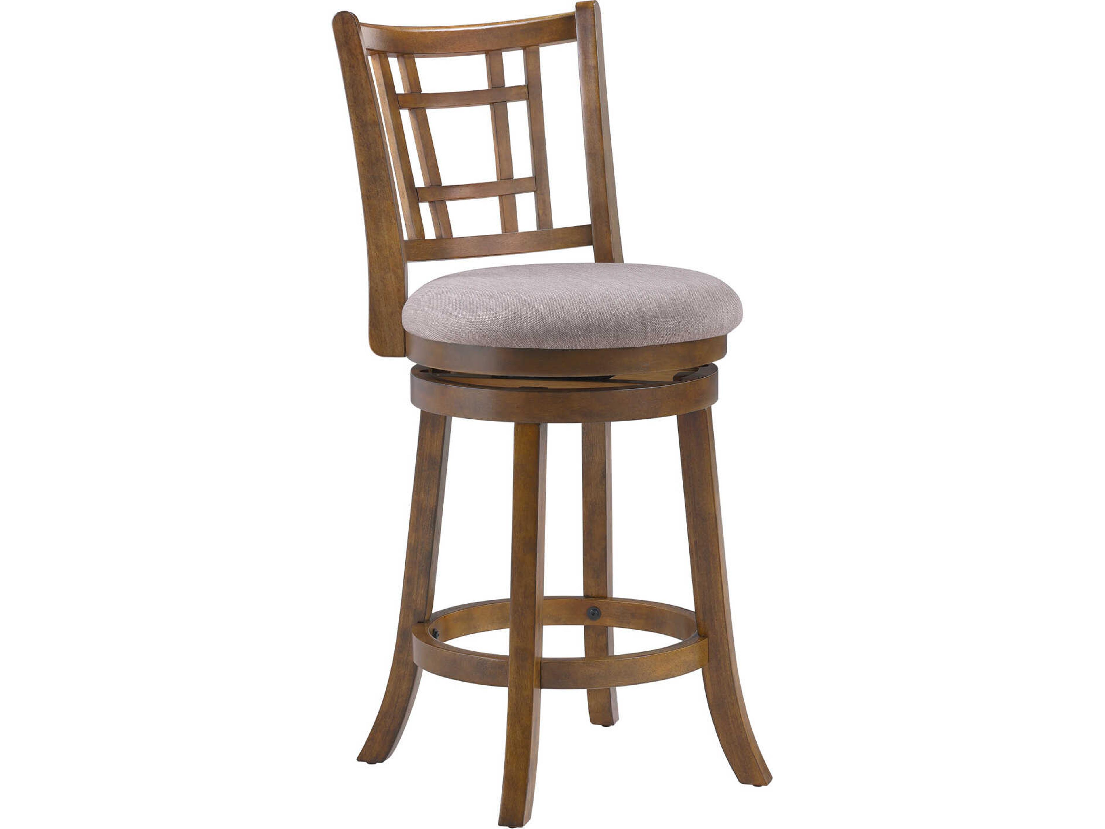 Burnt Brown Upholstered Swivel Mango Wood Bar Stool