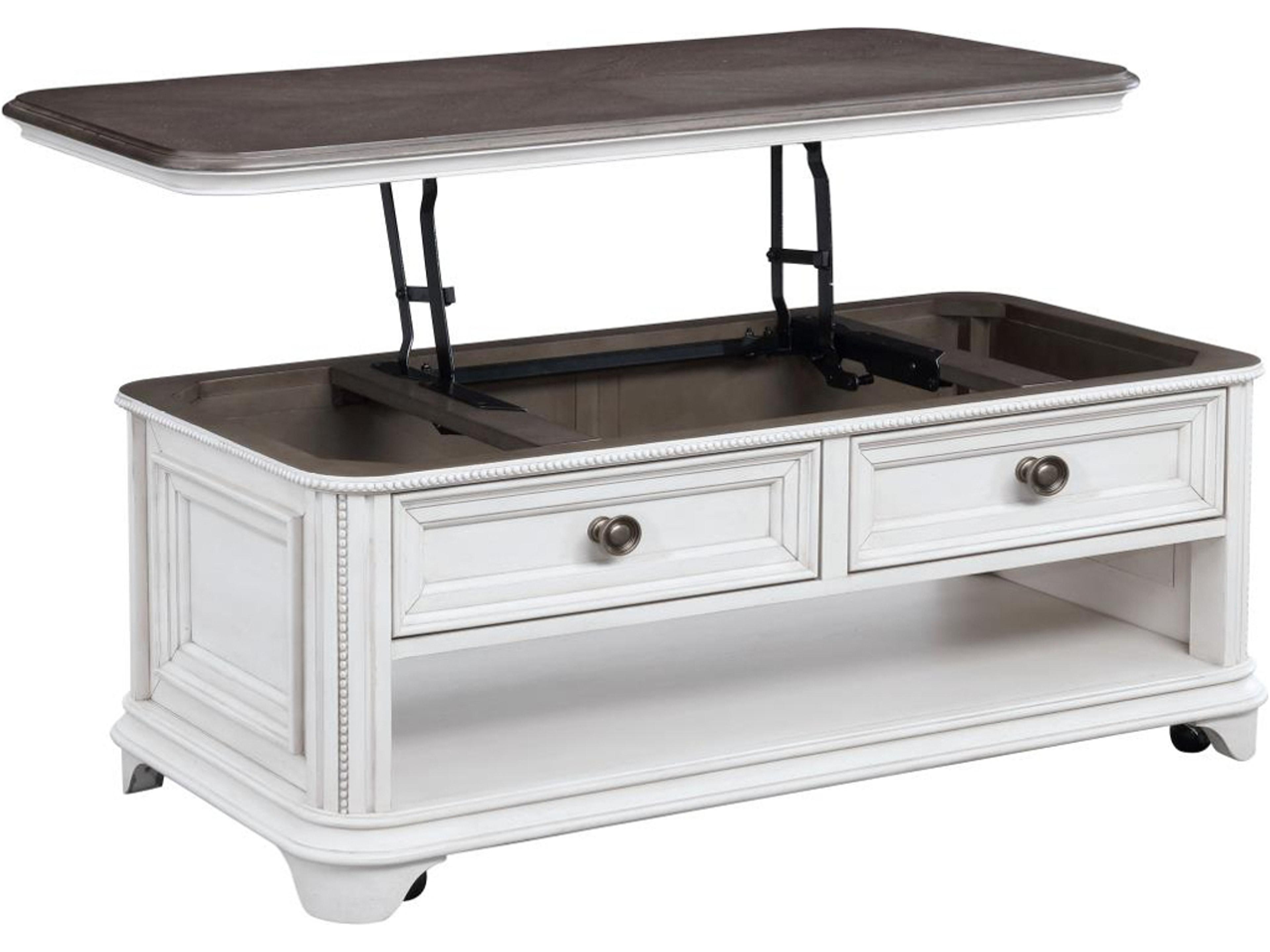 Rectangular Wood Gray Oak Distressed White Coffee Table