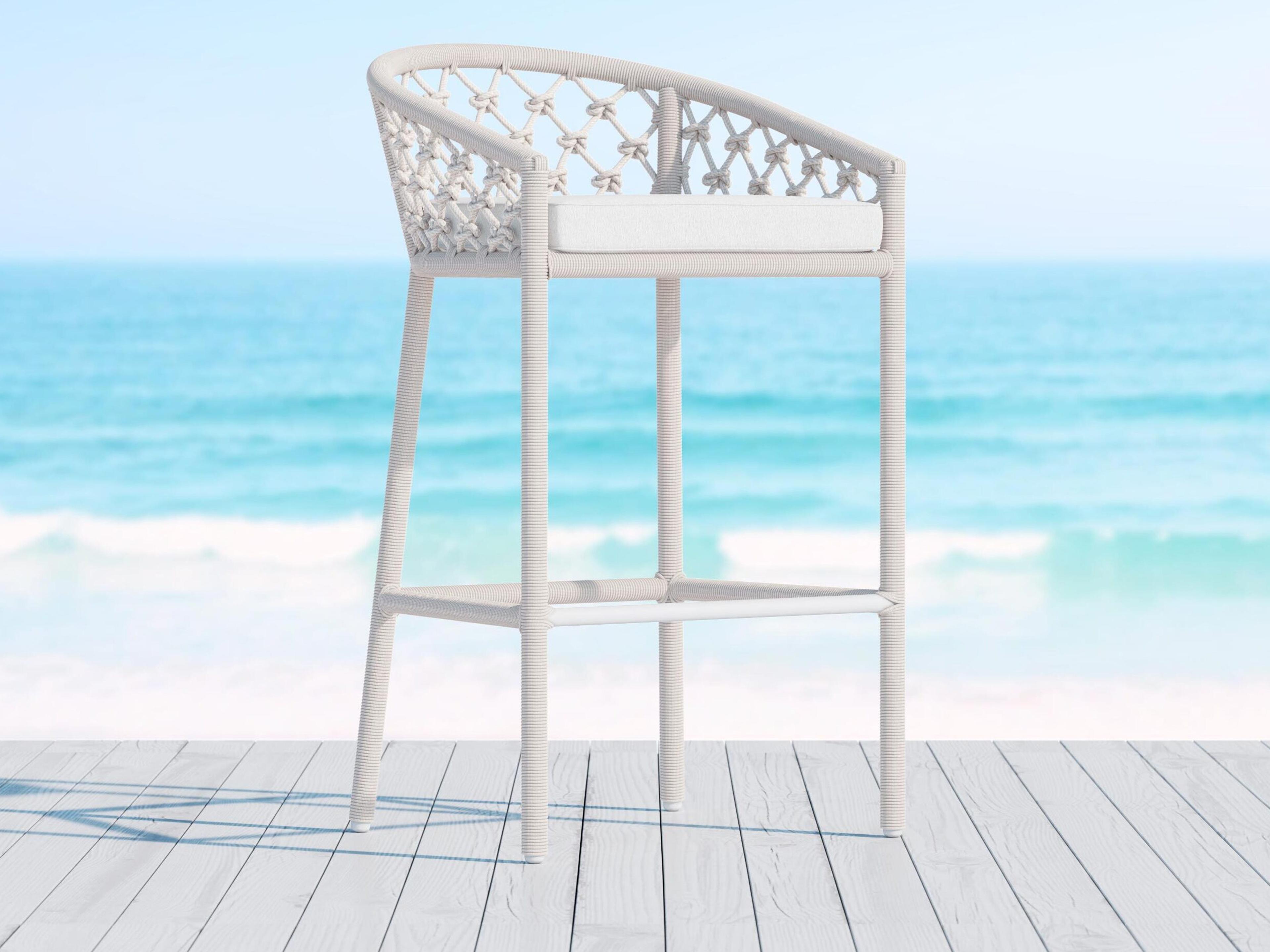 Azzurro Living Amelia Sand All-Weather Rope Outdoor Patio Bar Stool with Cloud Cushion