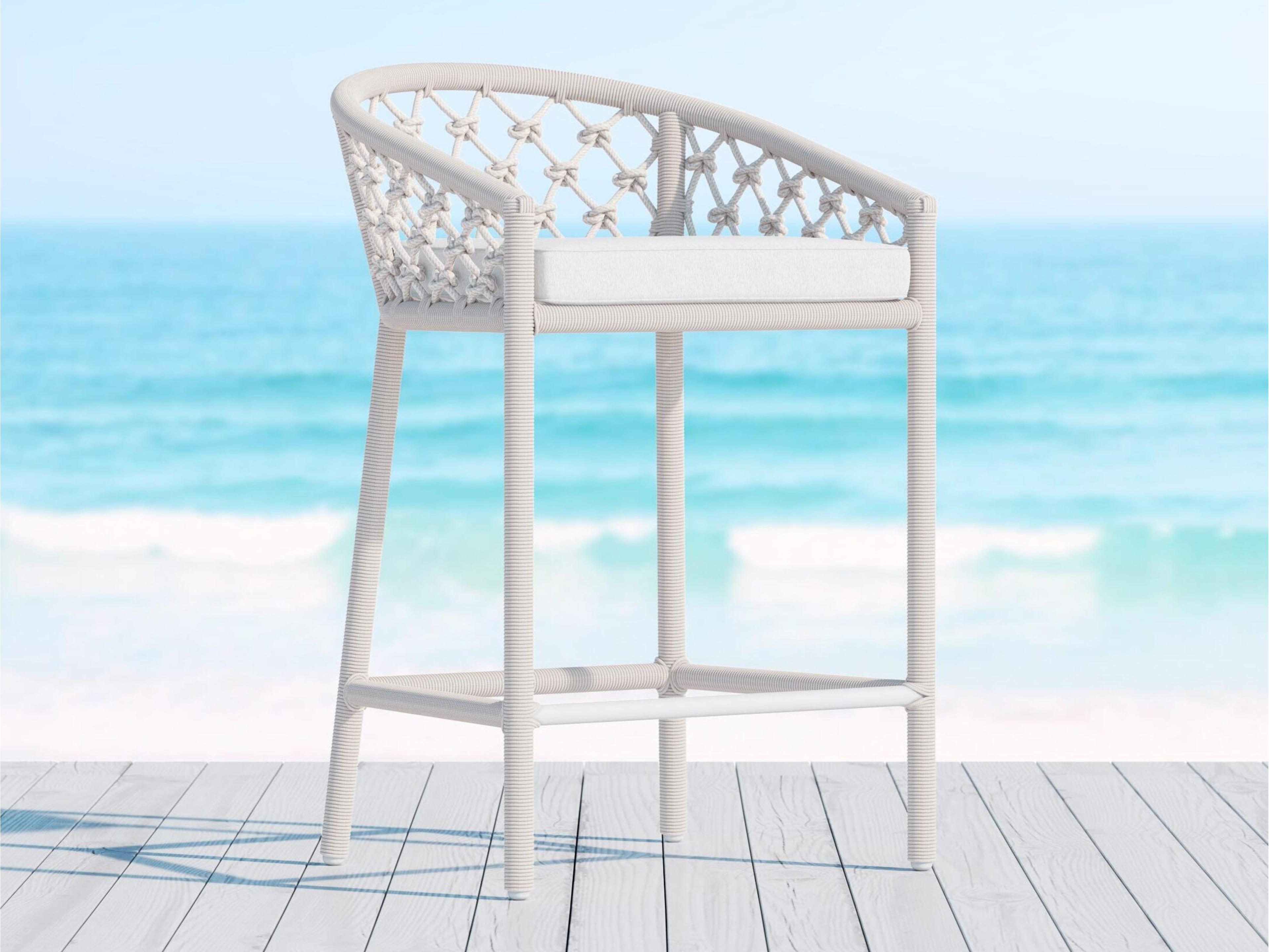Azzurro Living Amelia Sand All-Weather Rope Patio Counter Stool with Cloud Cushion