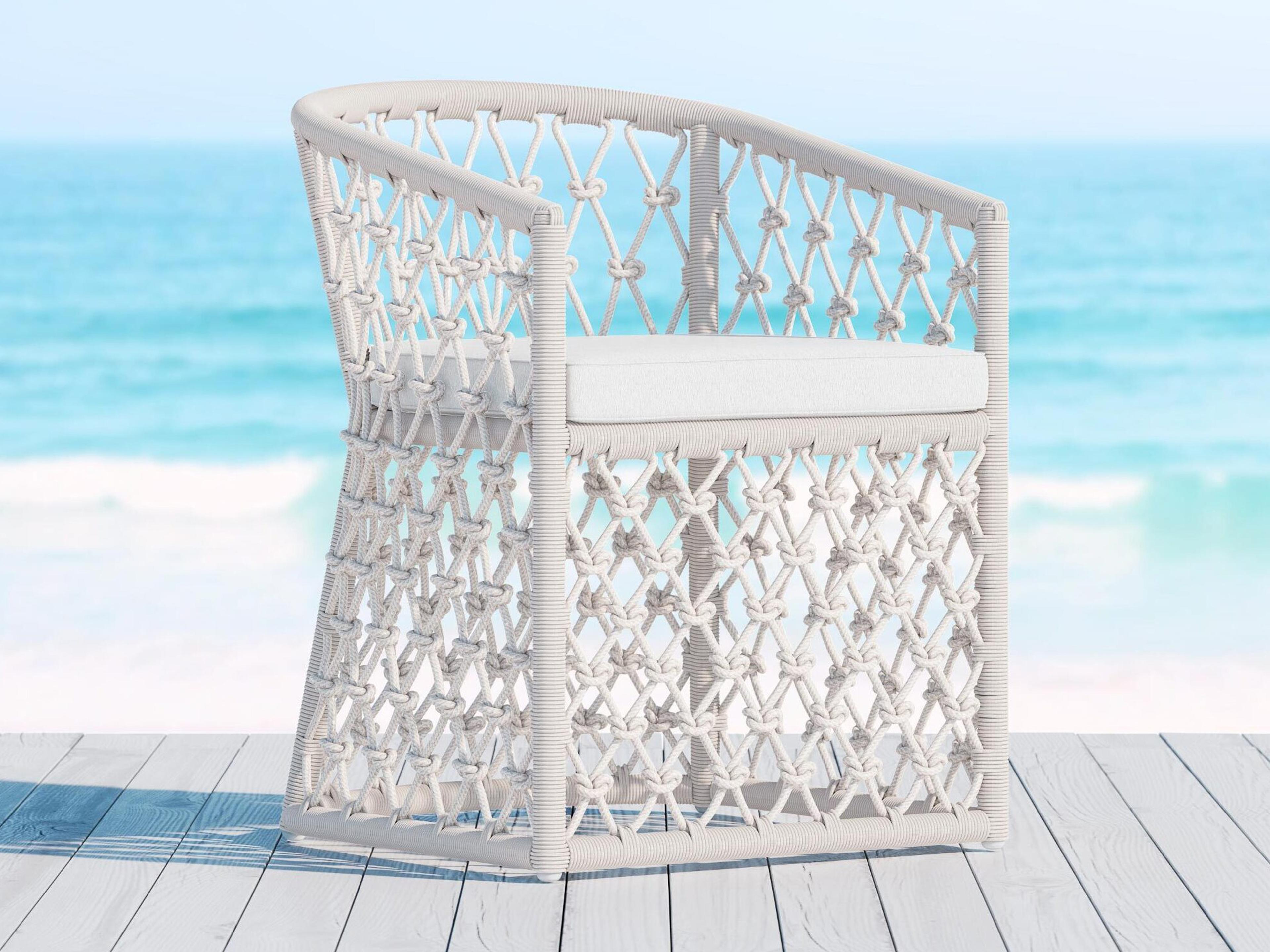 Azzurro Living Amelia Sand All-Weather Rope Patio Dining Arm Chair with Cloud Cushion
