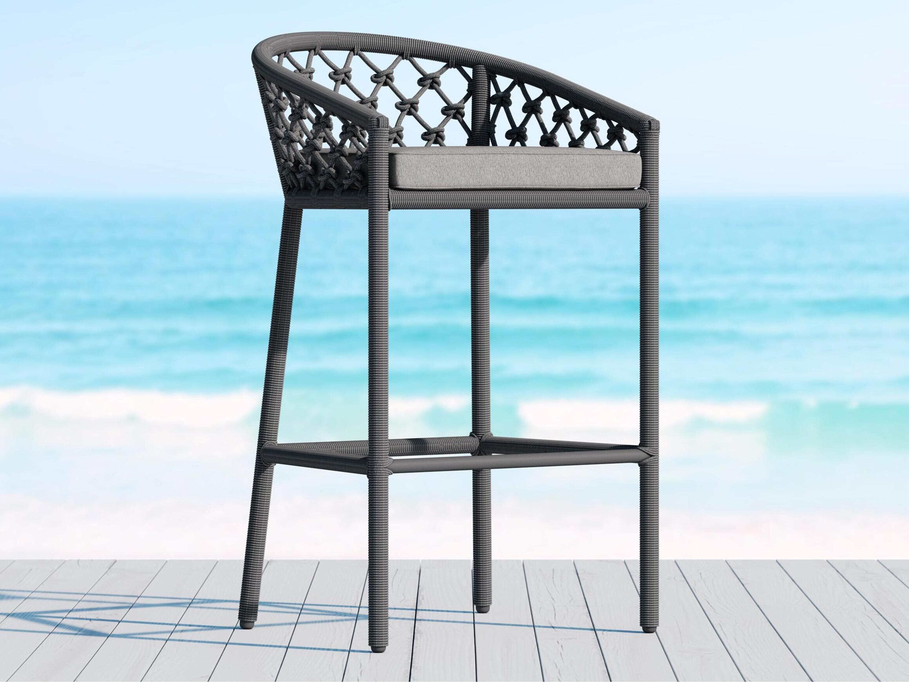 Azzurro Living Amelia Ash All-Weather Rope Patio Bar Stool with Fog Cushion