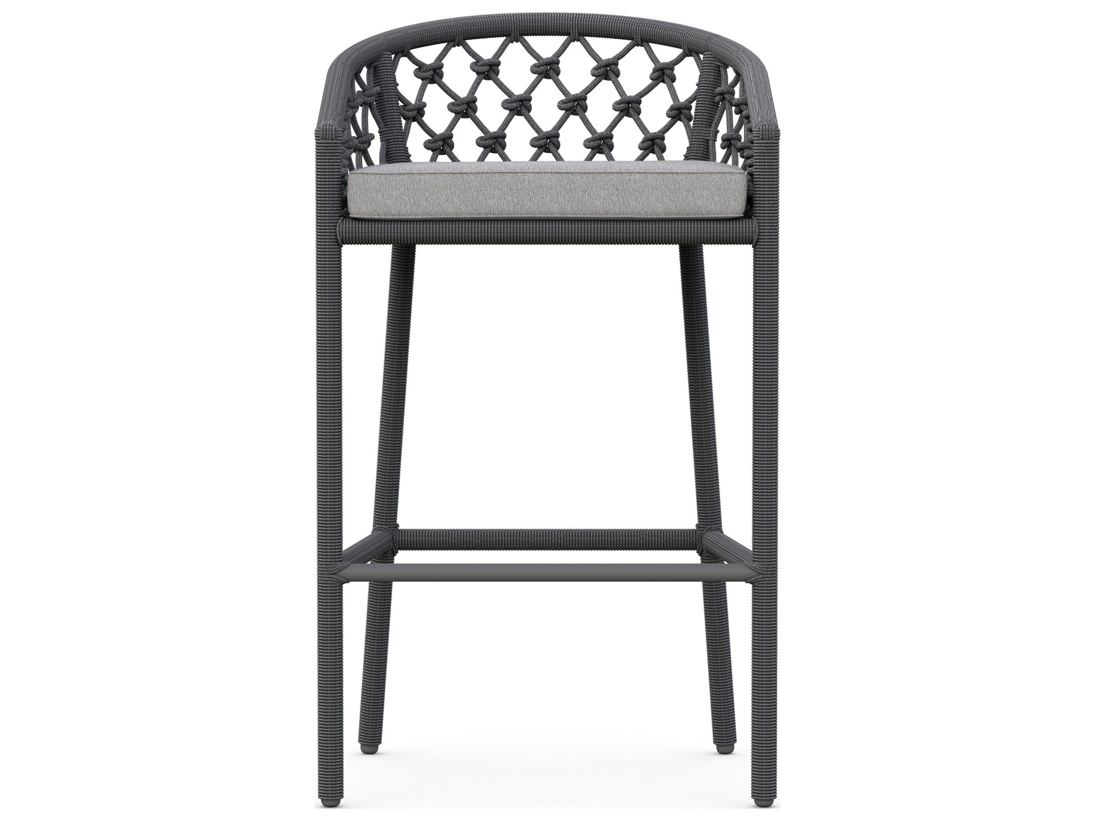 Azzurro Living Amelia Ash All-Weather Rope Patio Bar Stool with Fog Cushion