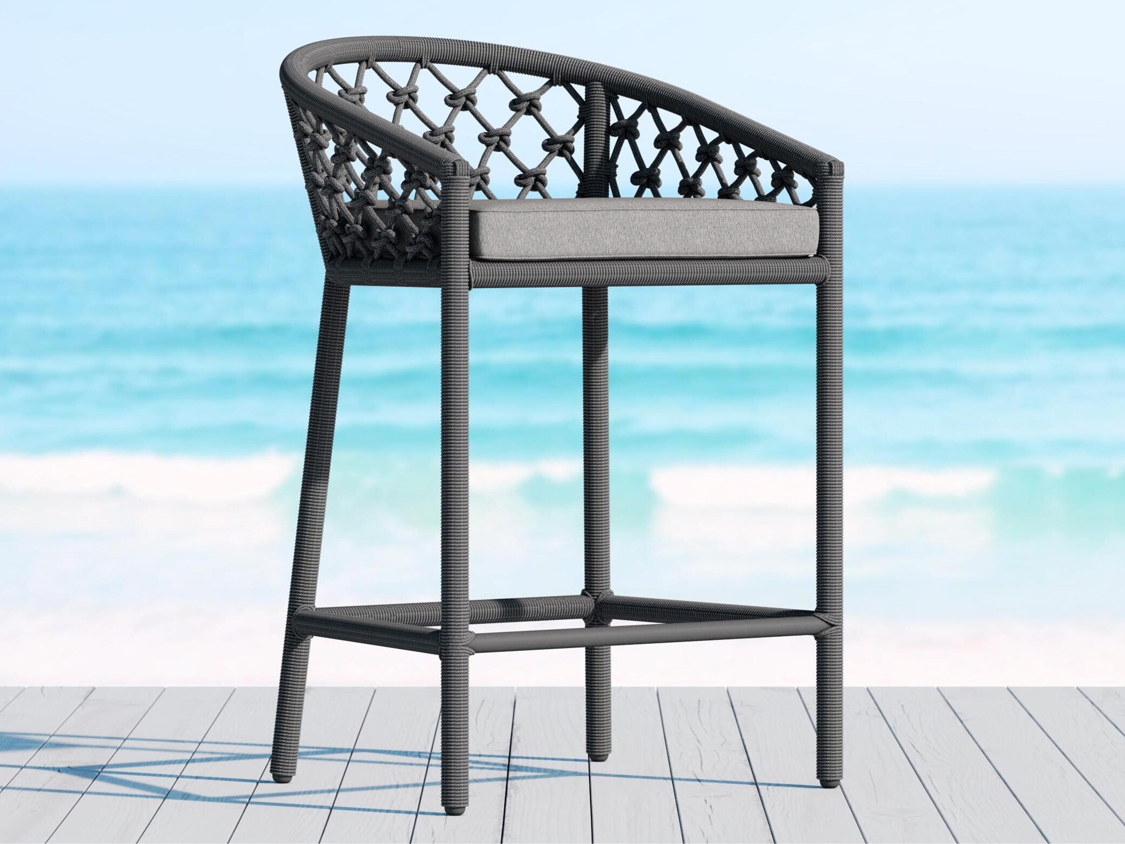 Azzurro Living Amelia Ash All-Weather Rope Outdoor Counter Stool with Fog Cushion