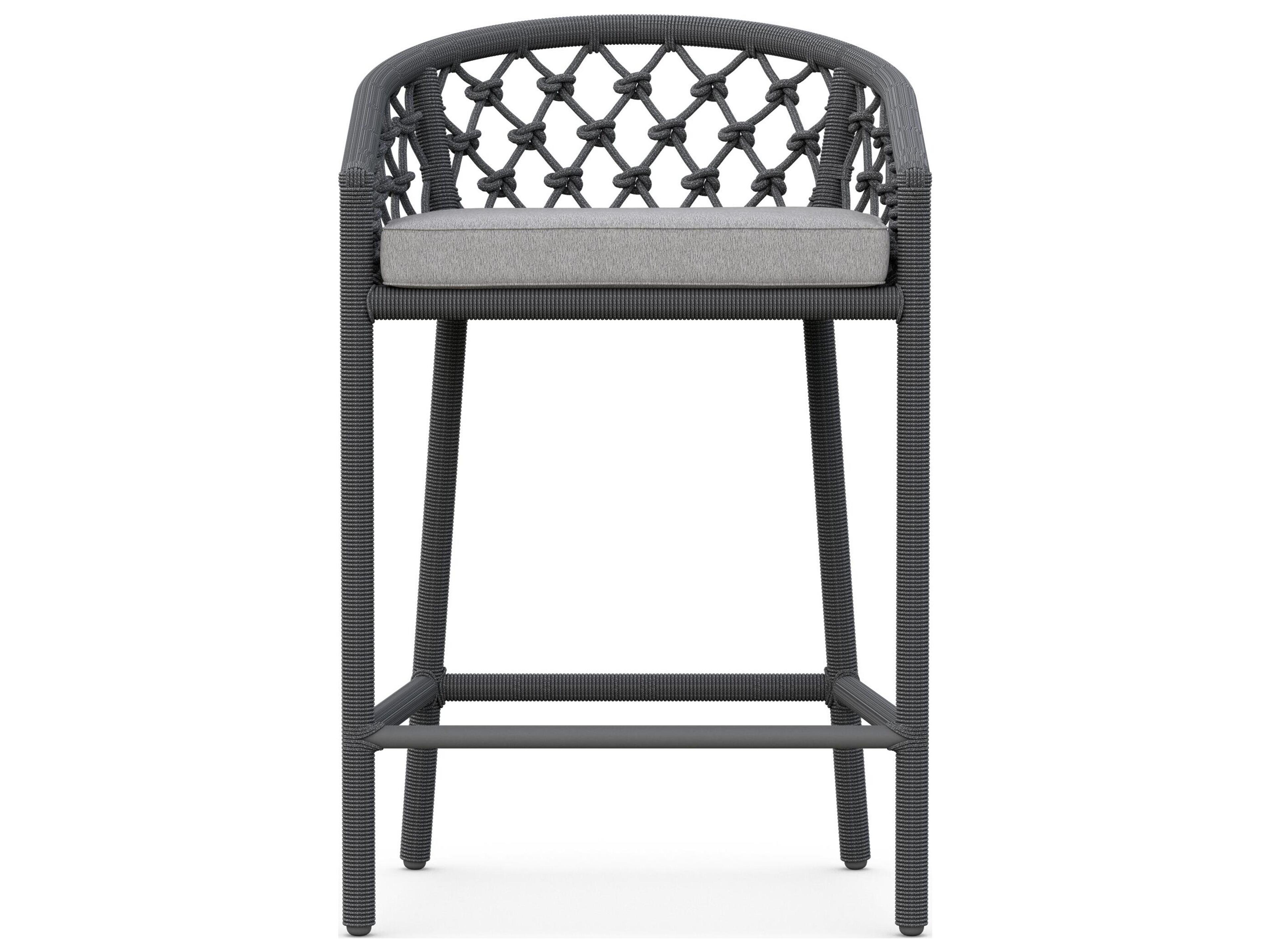 Azzurro Living Amelia Ash All-Weather Rope Outdoor Counter Stool with Fog Cushion