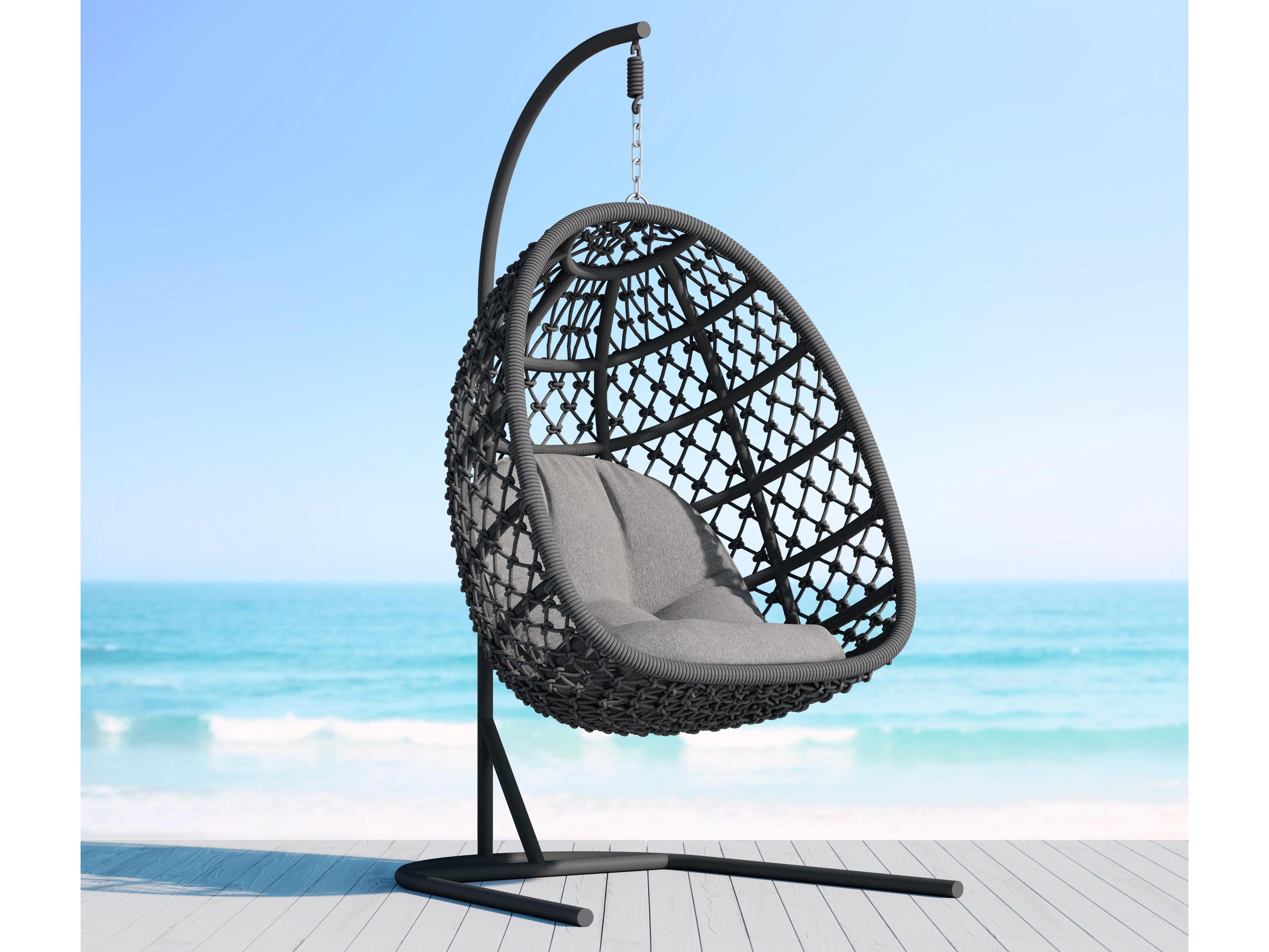 Azzurro Living Amelia Ash All-Weather Rope Hanging Chair with Fog Cushion