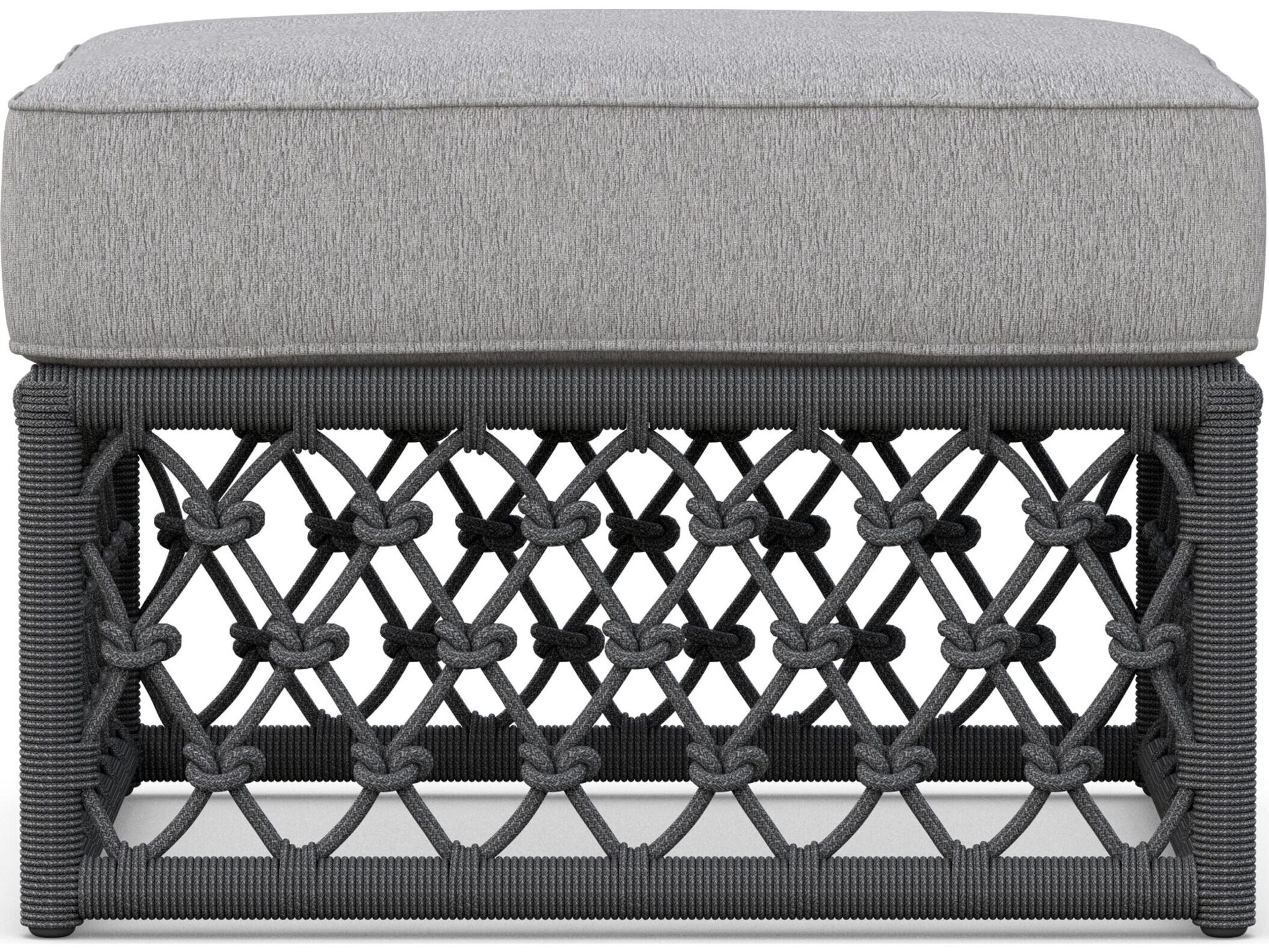 Azzurro Living Amelia Ash All-Weather Rope Outdoor Ottoman with Fog Cushion