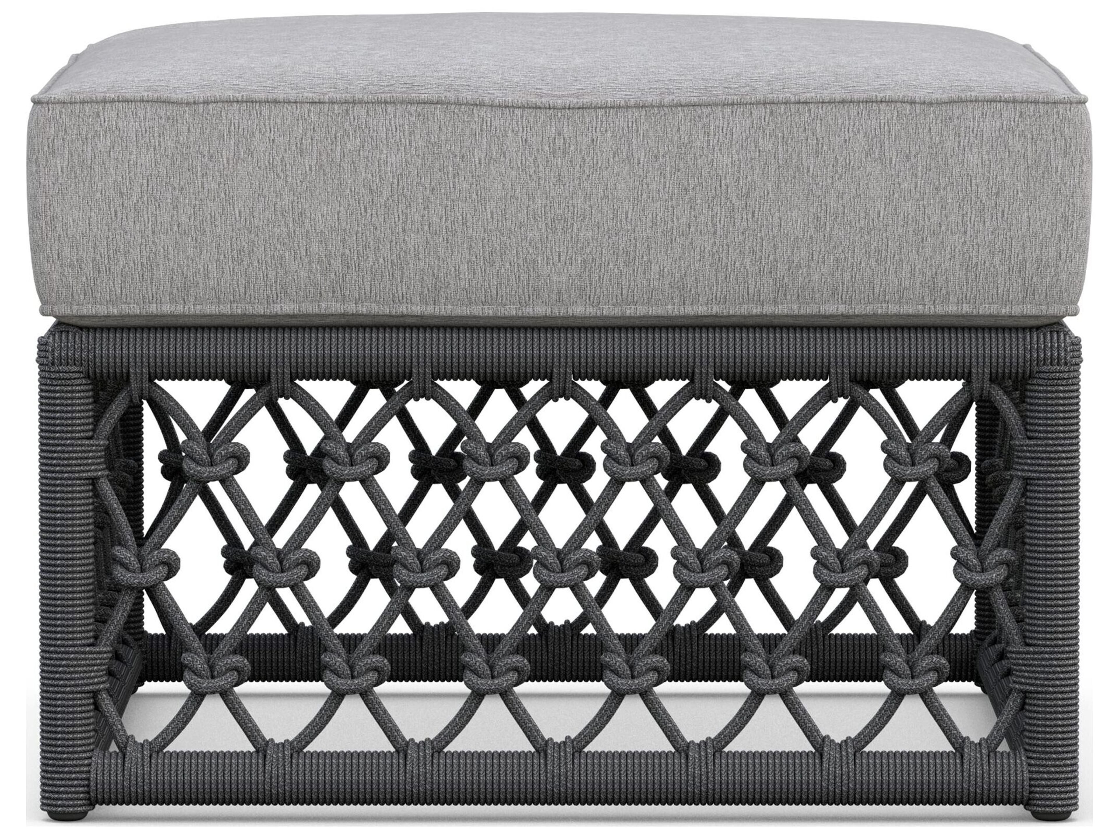 Azzurro Living Amelia Ash All-Weather Rope Outdoor Ottoman with Fog Cushion