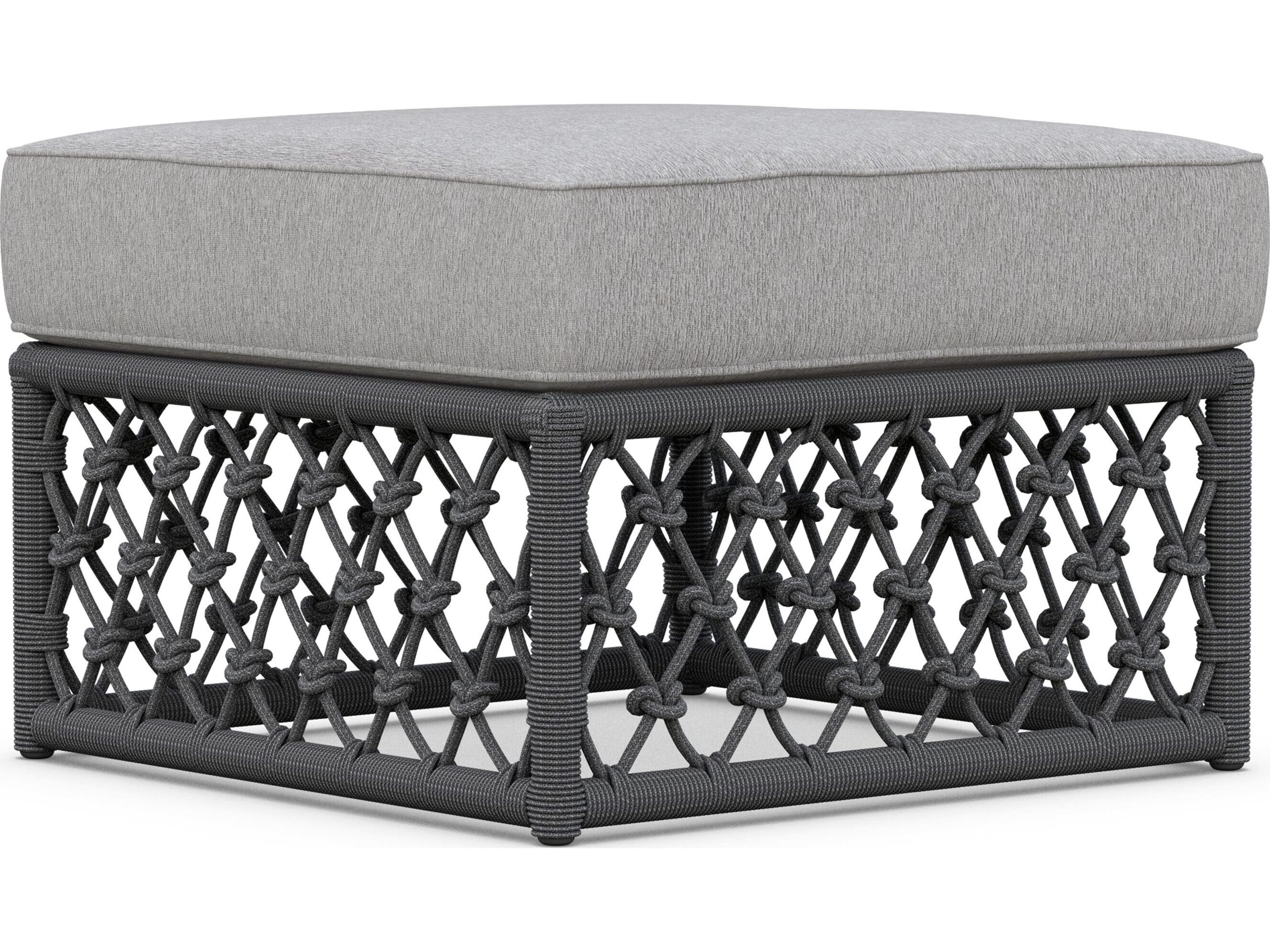 Azzurro Living Amelia Ash All-Weather Rope Outdoor Ottoman with Fog Cushion