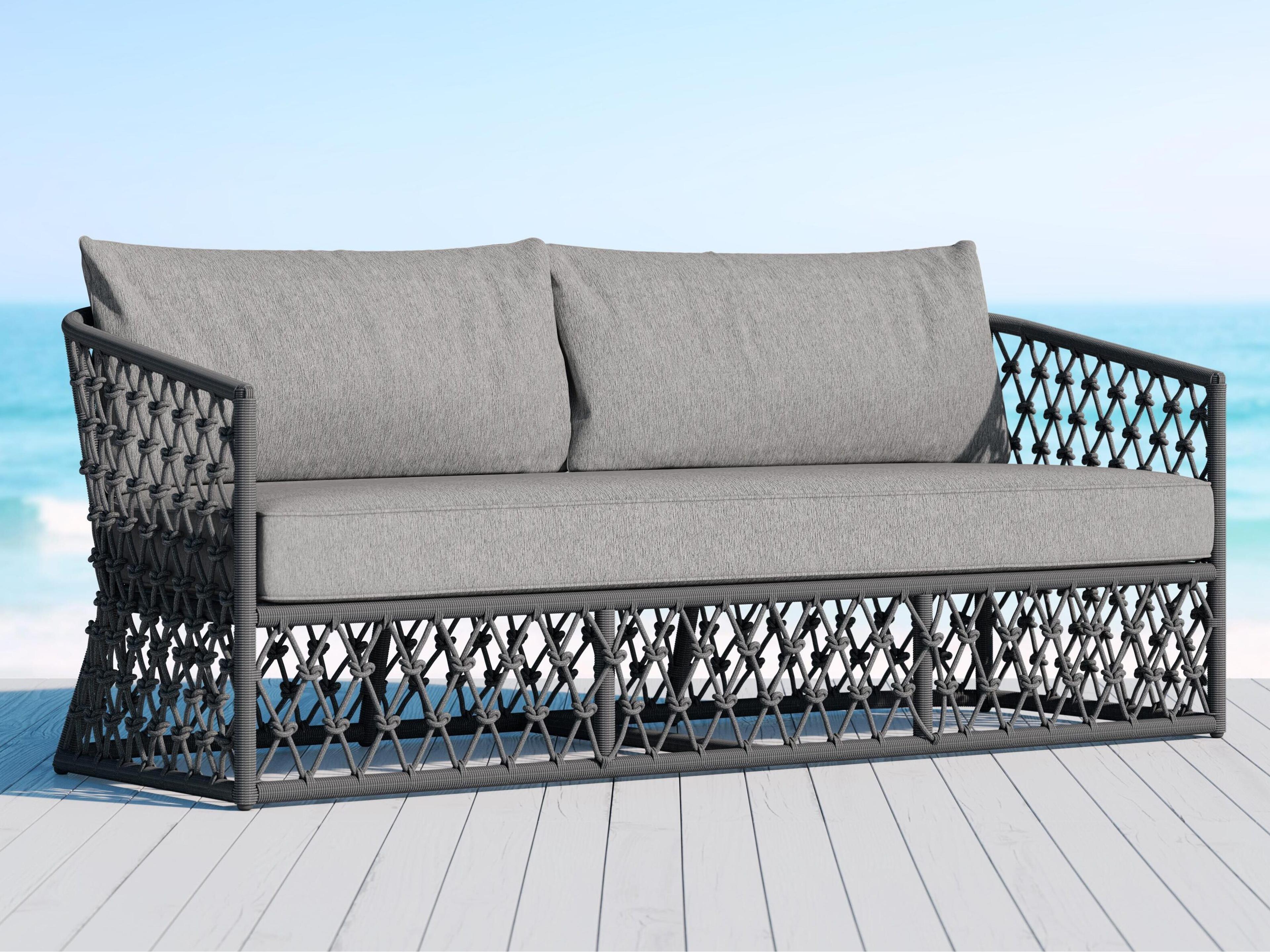 Azzurro Living Amelia Ash All-Weather Rope Patio Sofa with Fog Cushion