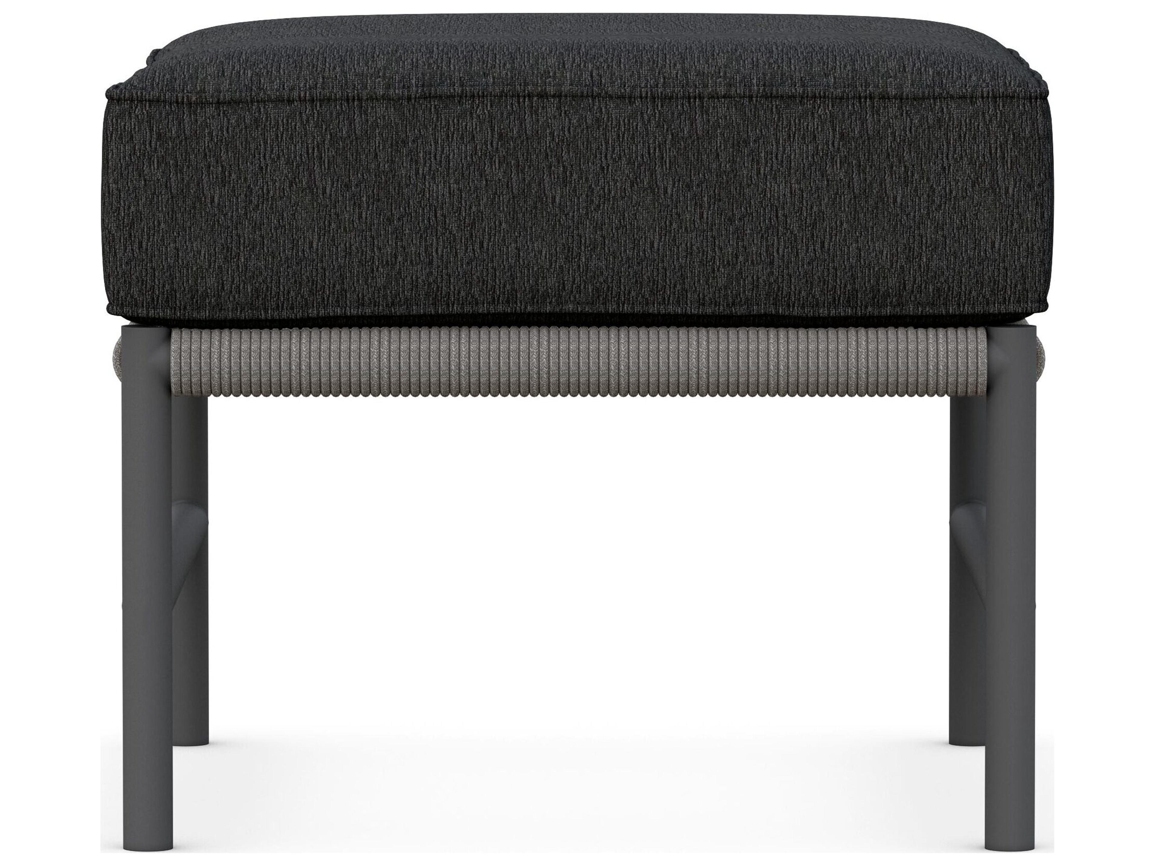 Azzurro Living Avalon Lava Gray All-Weather Rope Outdoor Patio Ottoman with Midnight Cushion