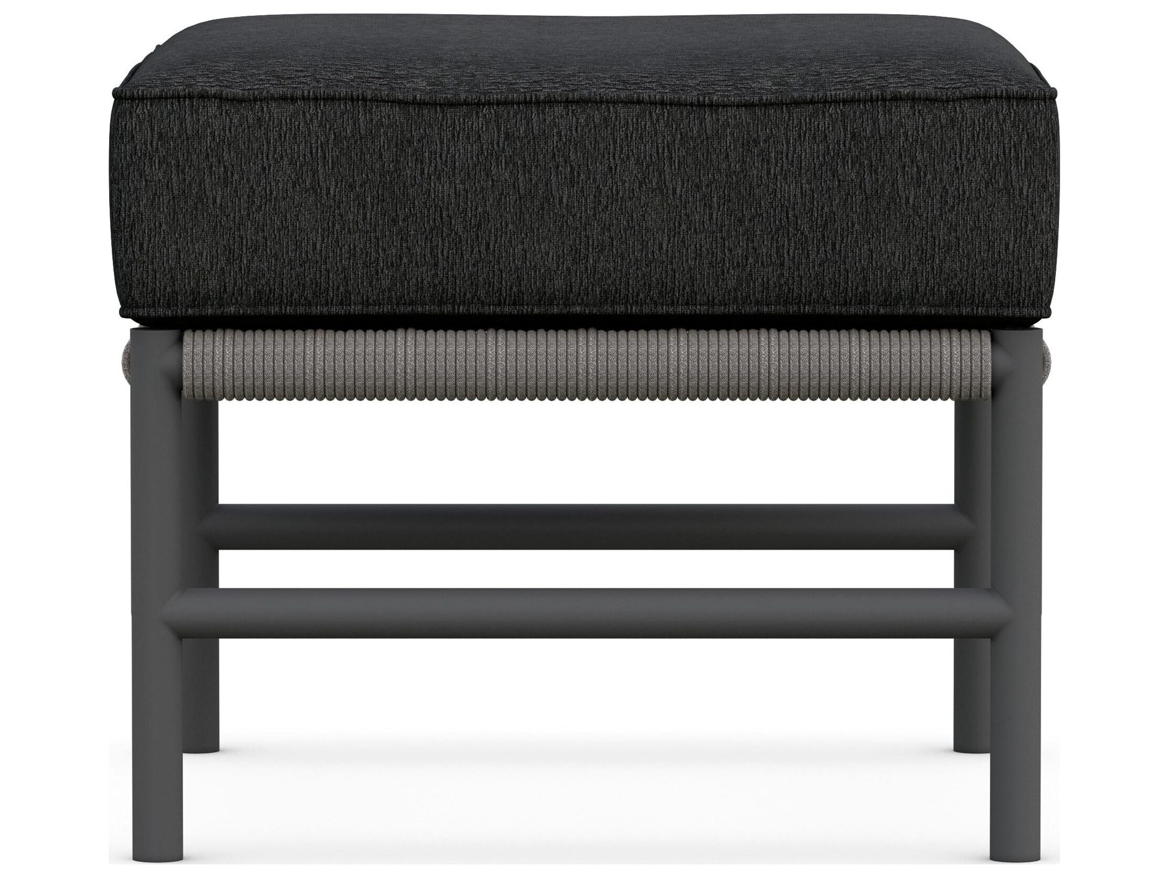 Azzurro Living Avalon Lava Gray All-Weather Rope Outdoor Patio Ottoman with Midnight Cushion