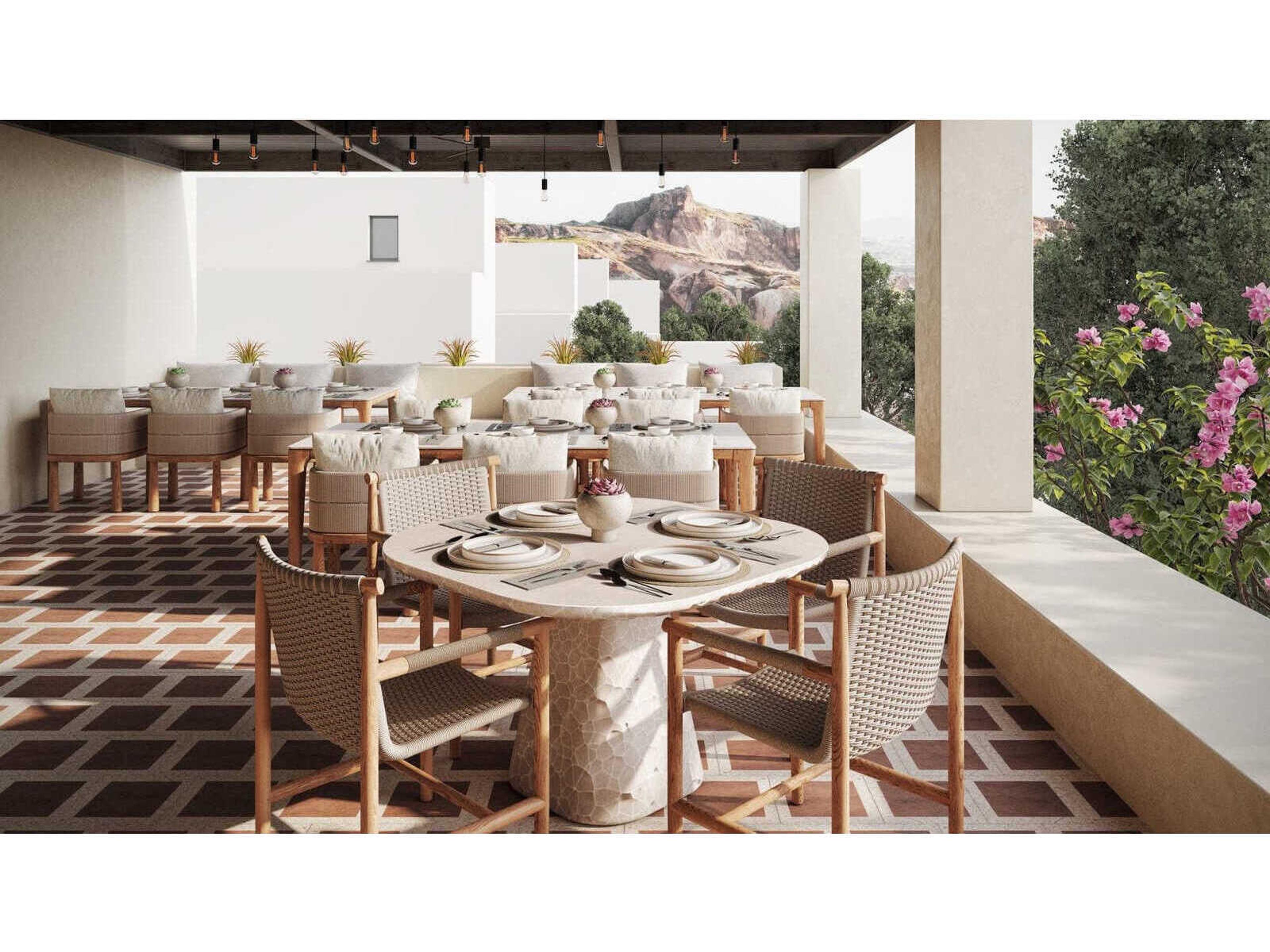 Azzurro Living Biscayne Natural Teak Wicker Cushion Dining Chair Set of 2