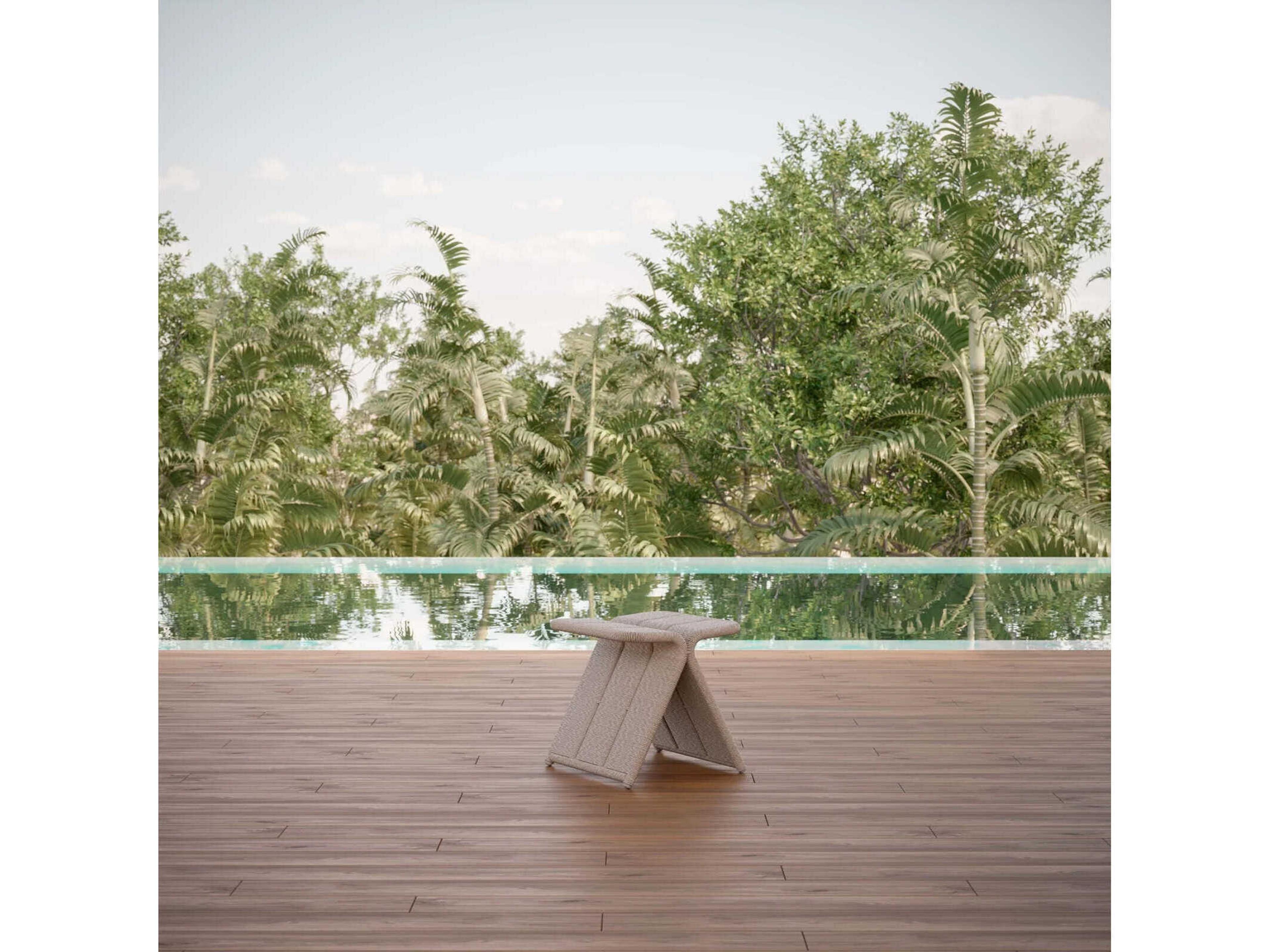 Azzurro Living Biscayne Cane Brown Aluminum Wicker Bar Stool