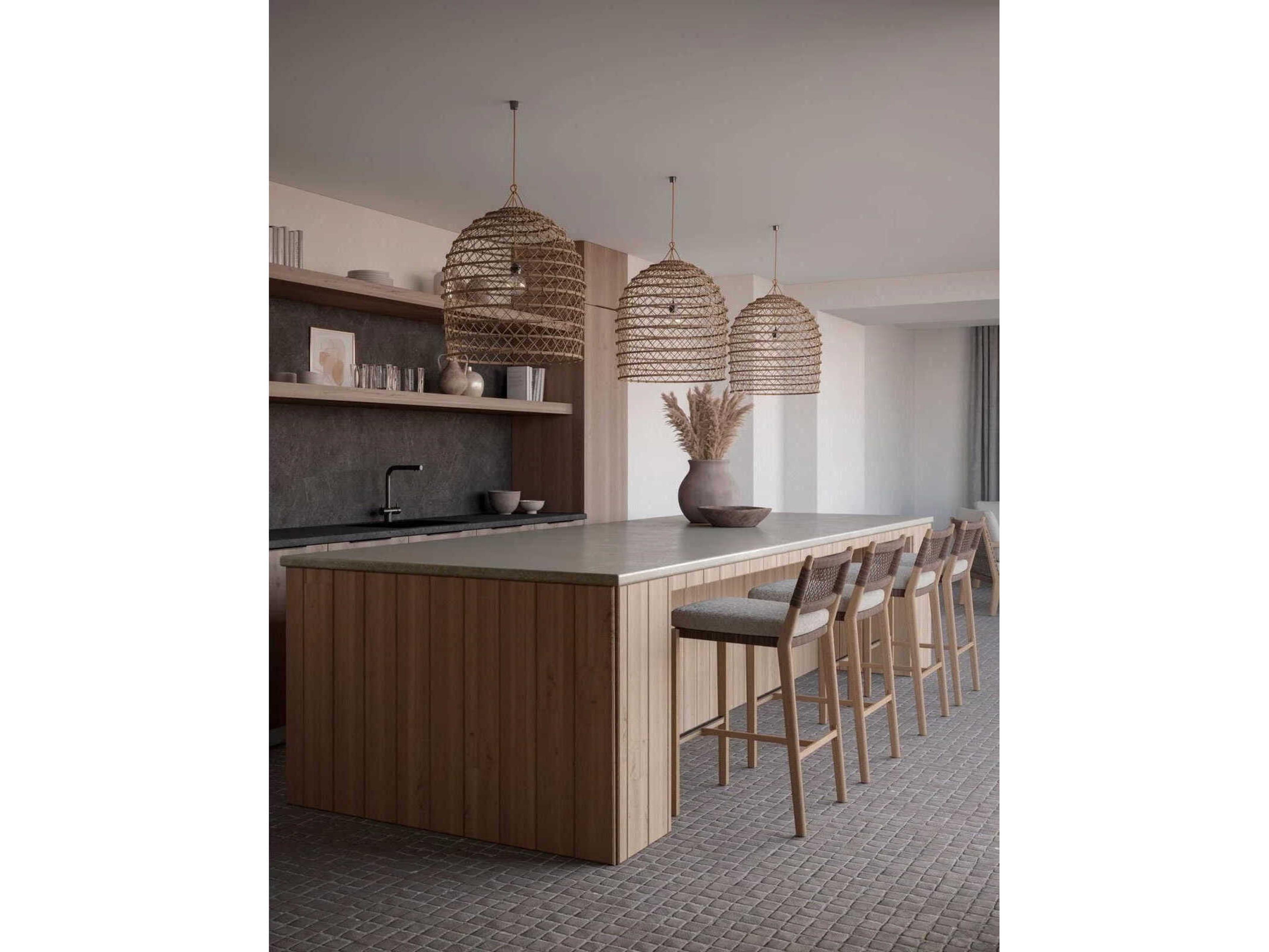 Azzurro Living Bozeman Barkaluwood Wood Cushion Bar Stool Set of 2