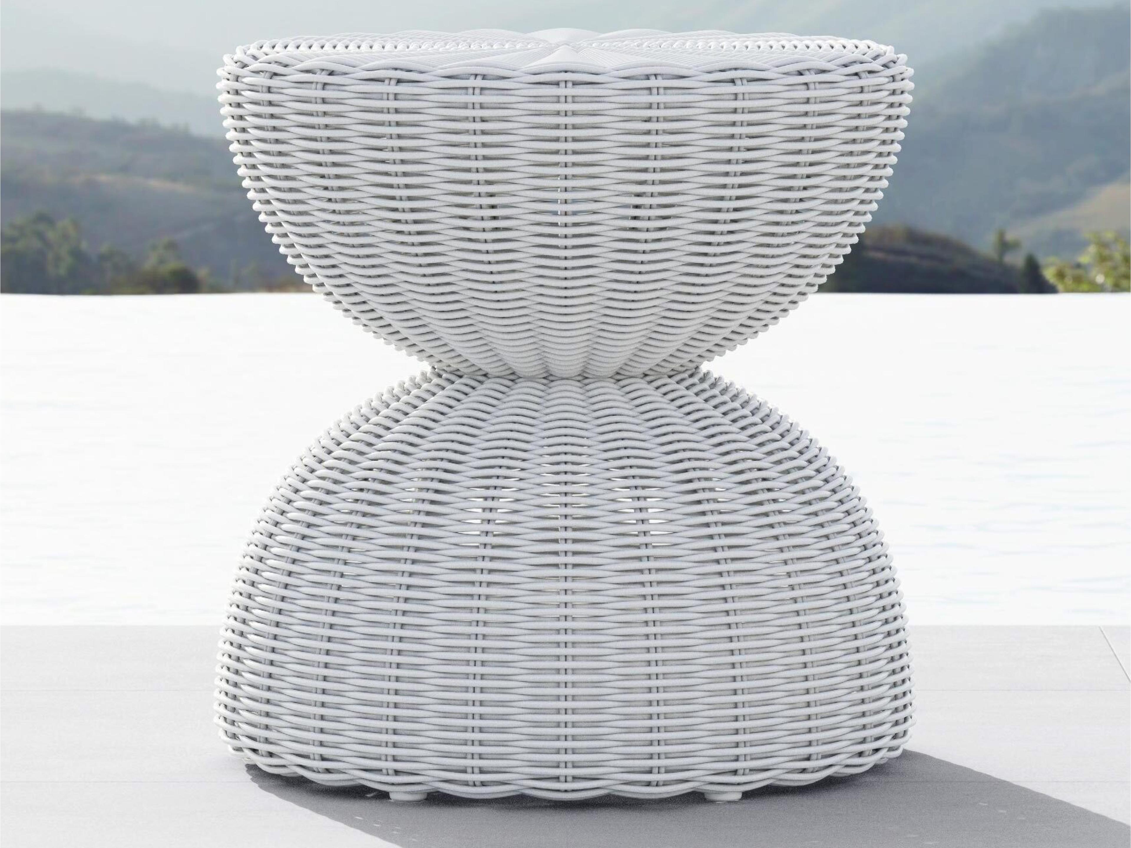 Azzurro Living Cabo Beach White Wicker Round Outdoor Patio End Table