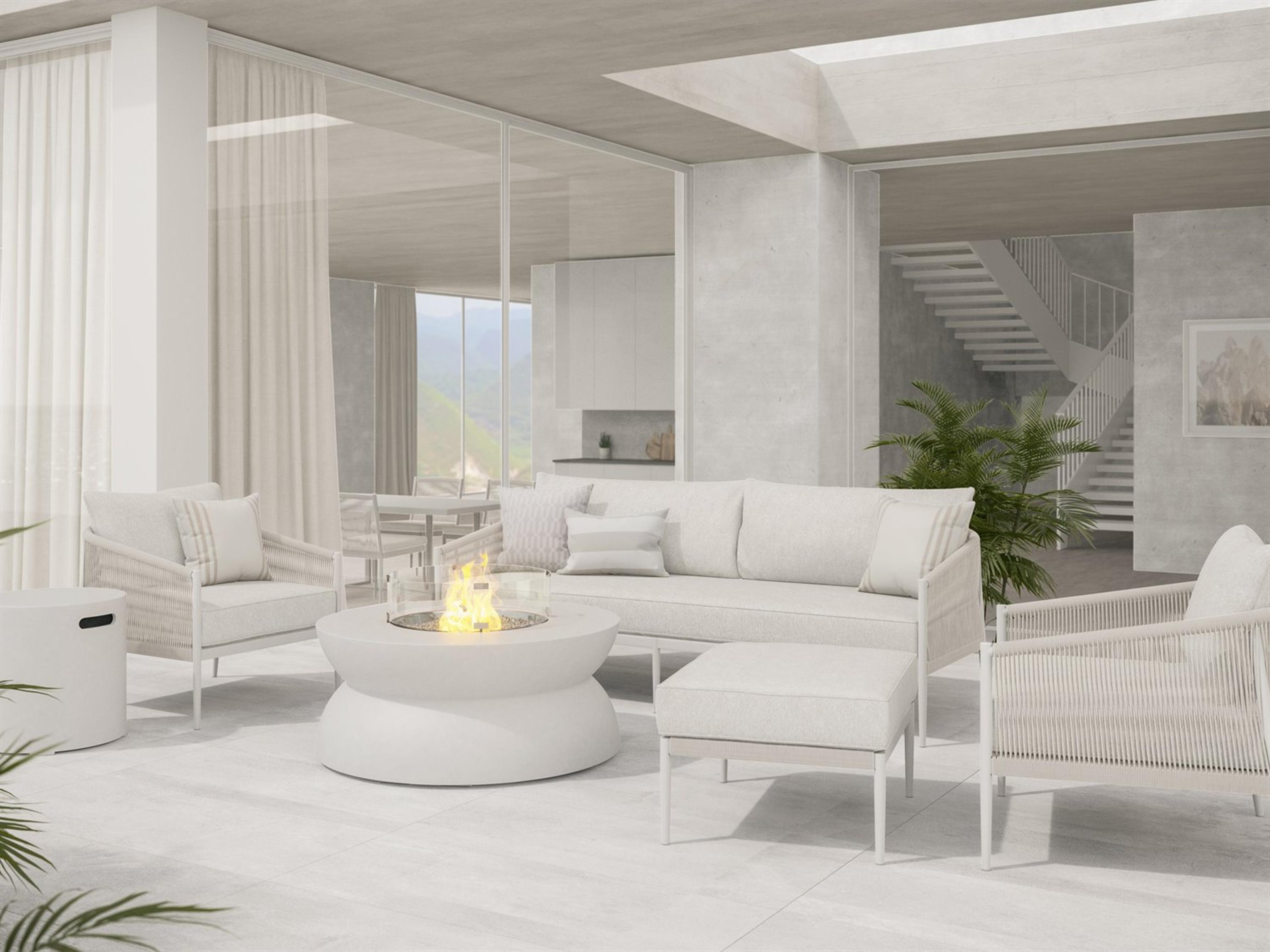 Catalina White Rope Firepit Outdoor Lounge Set