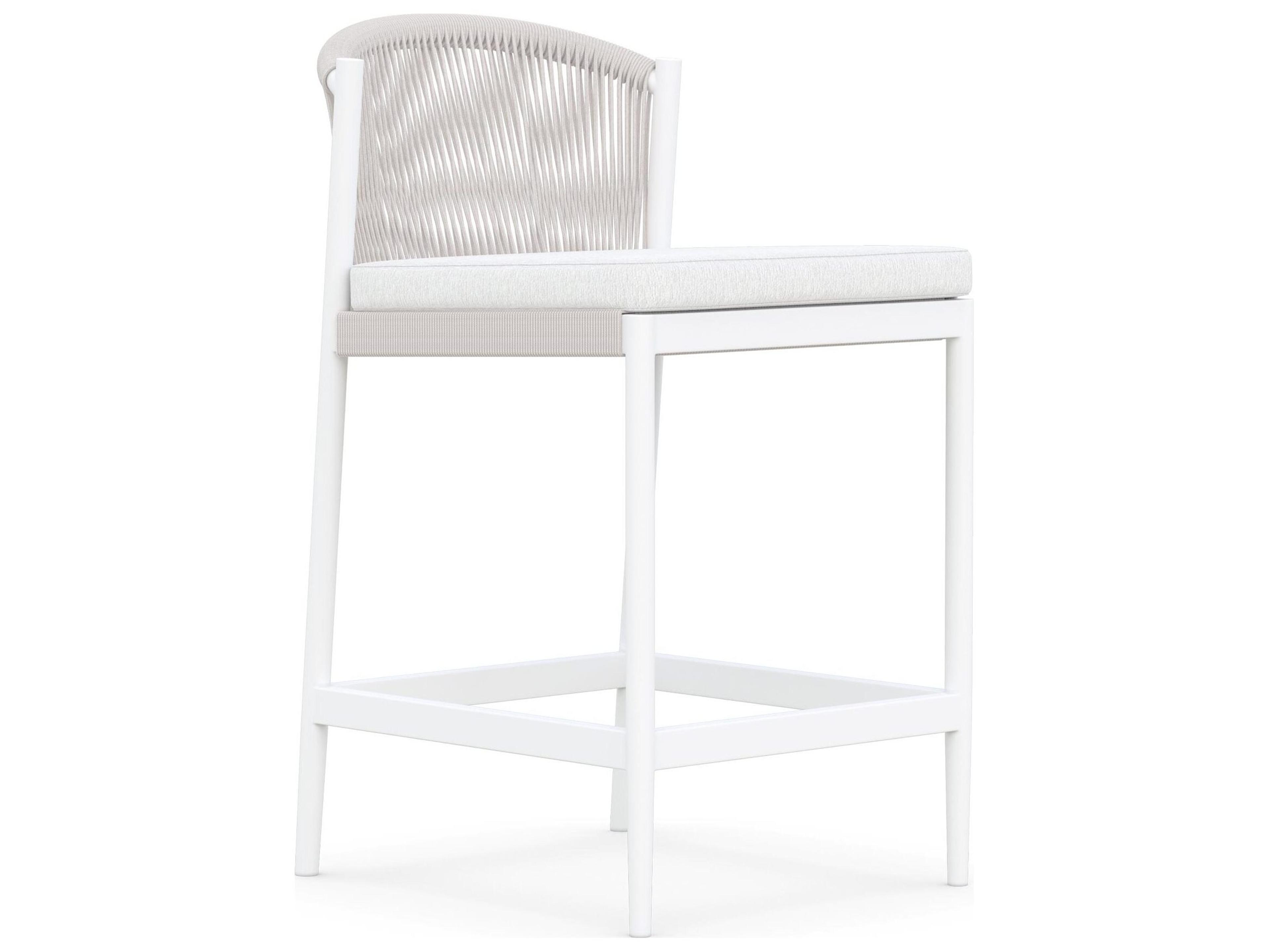 Catalina Sand All-Weather Rope Outdoor Patio Counter Stool with Cloud Cushion