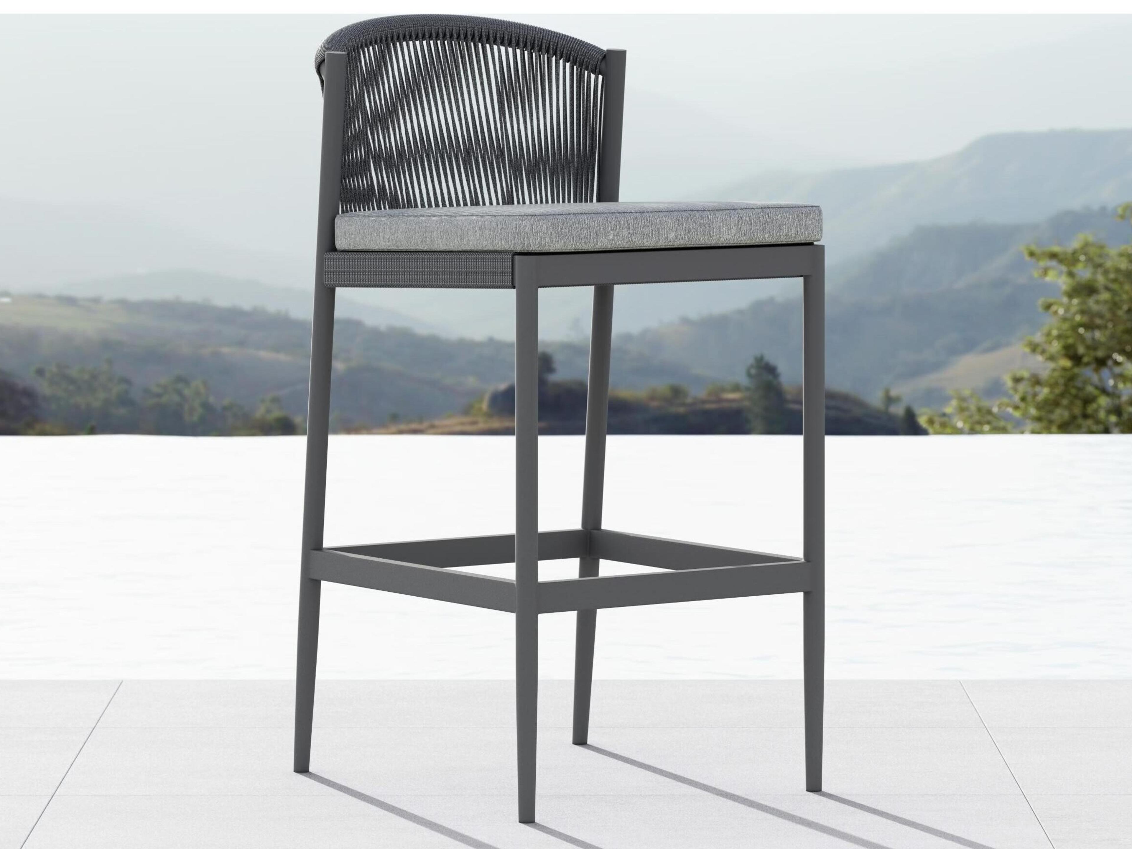 Azzurro Living Catalina Ash All-Weather Rope Outdoor Patio Bar Stool with Fog Cushion