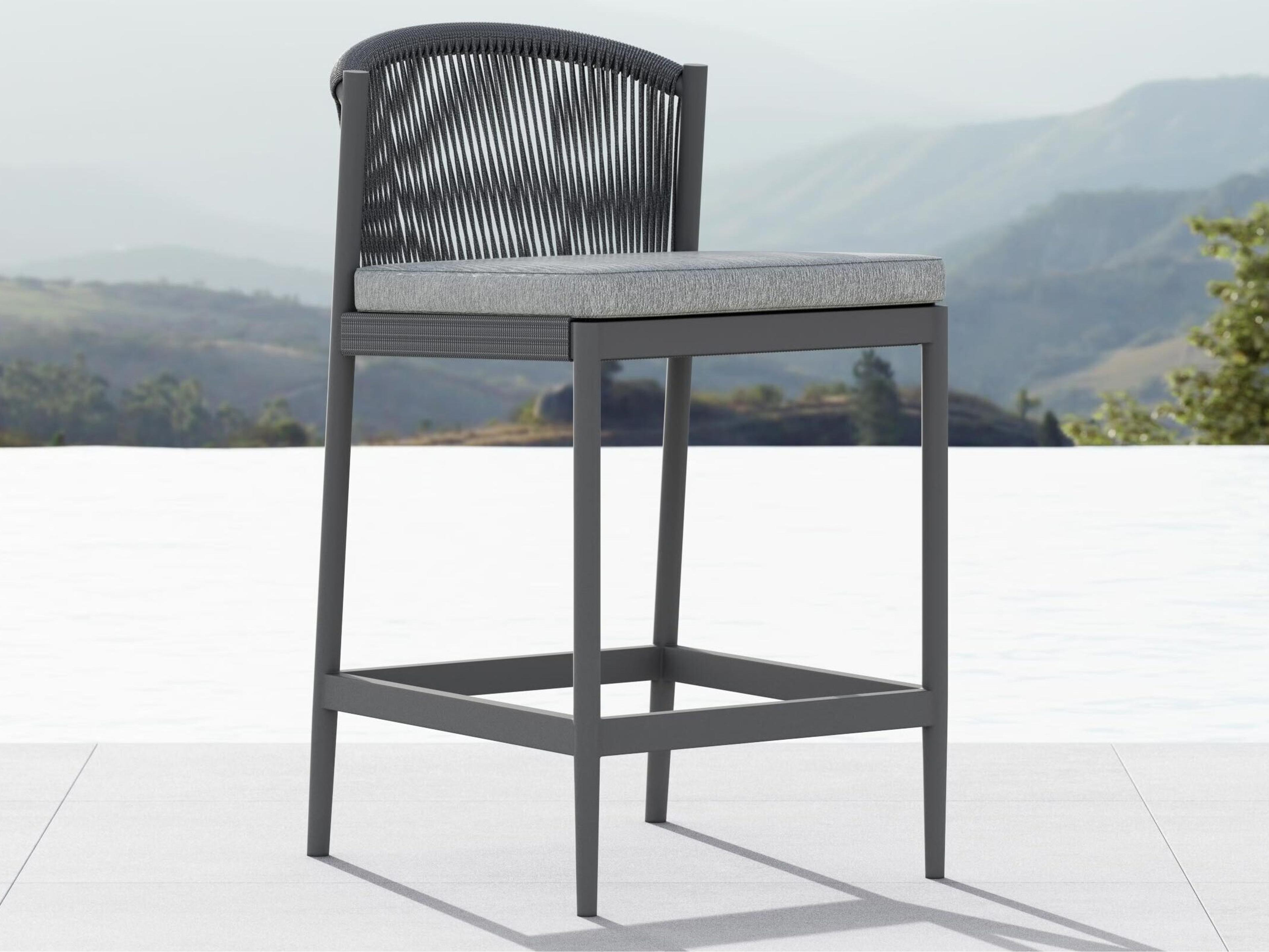 Azzurro Living Catalina Ash All-Weather Rope Patio Counter Stool with Fog Cushion