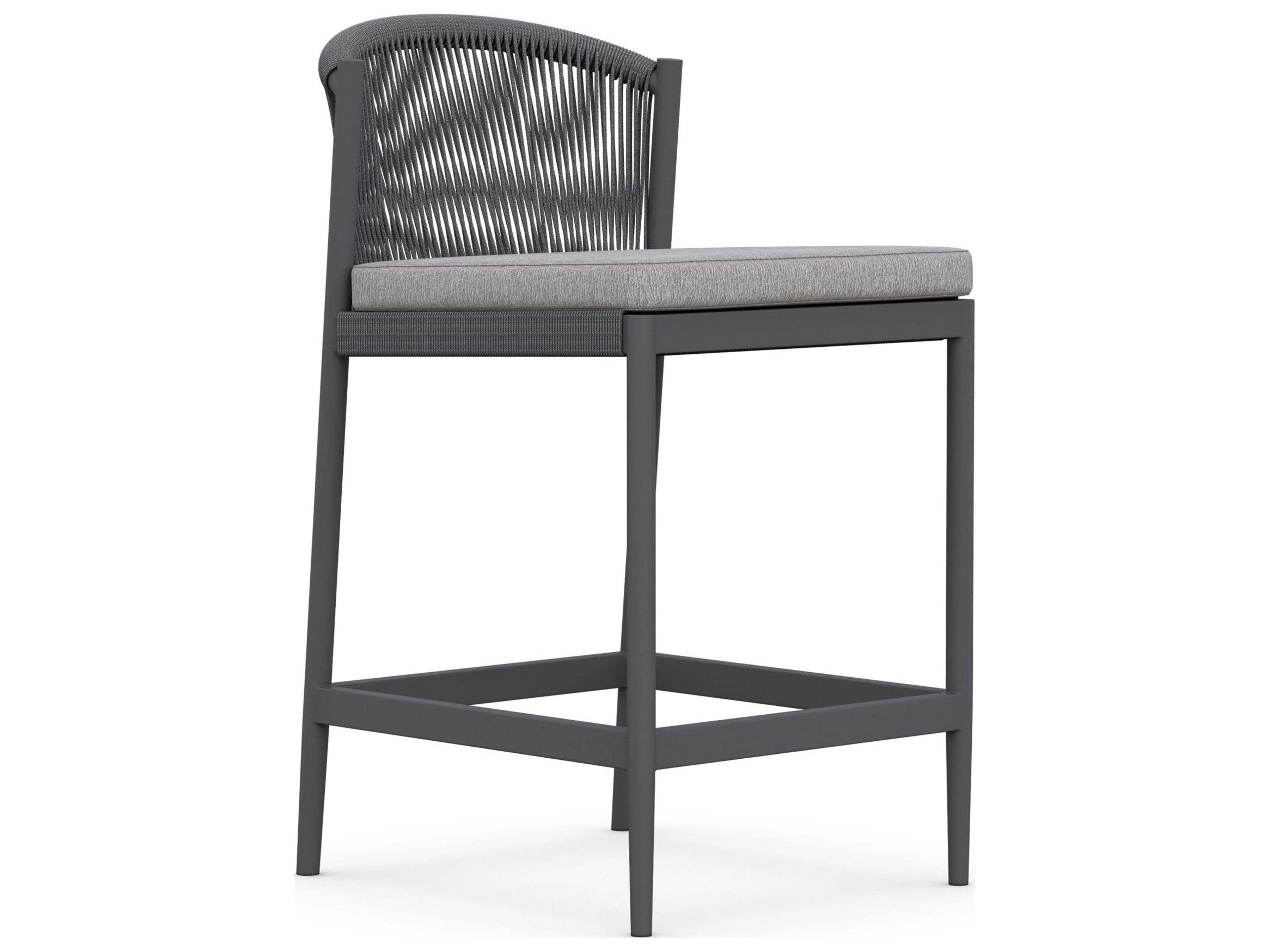 Catalina Ash All-Weather Rope Patio Counter Stool with Fog Cushion