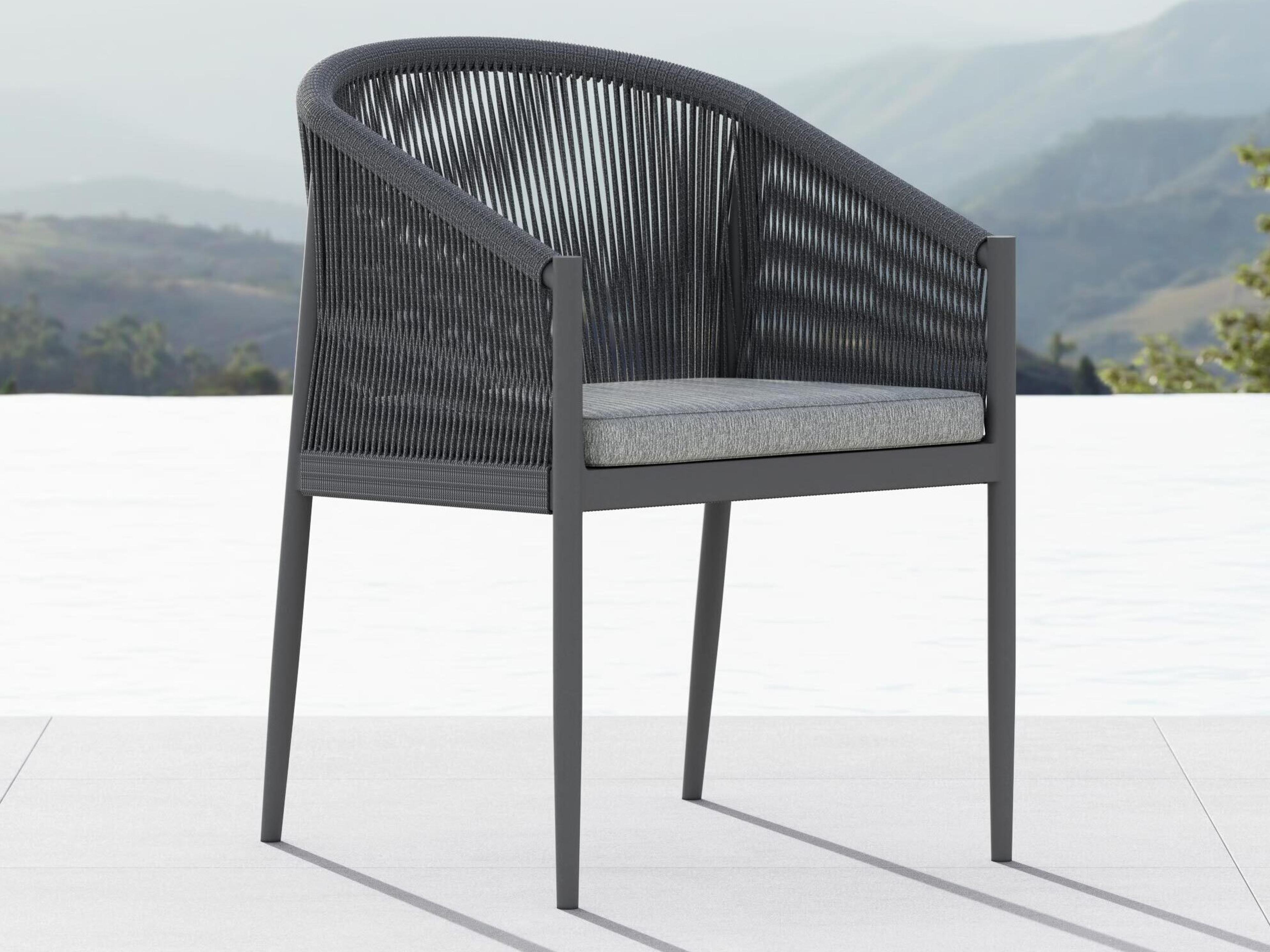 Azzurro Living Catalina Ash All-Weather Rope Patio Dining Arm Chair with Fog Cushion