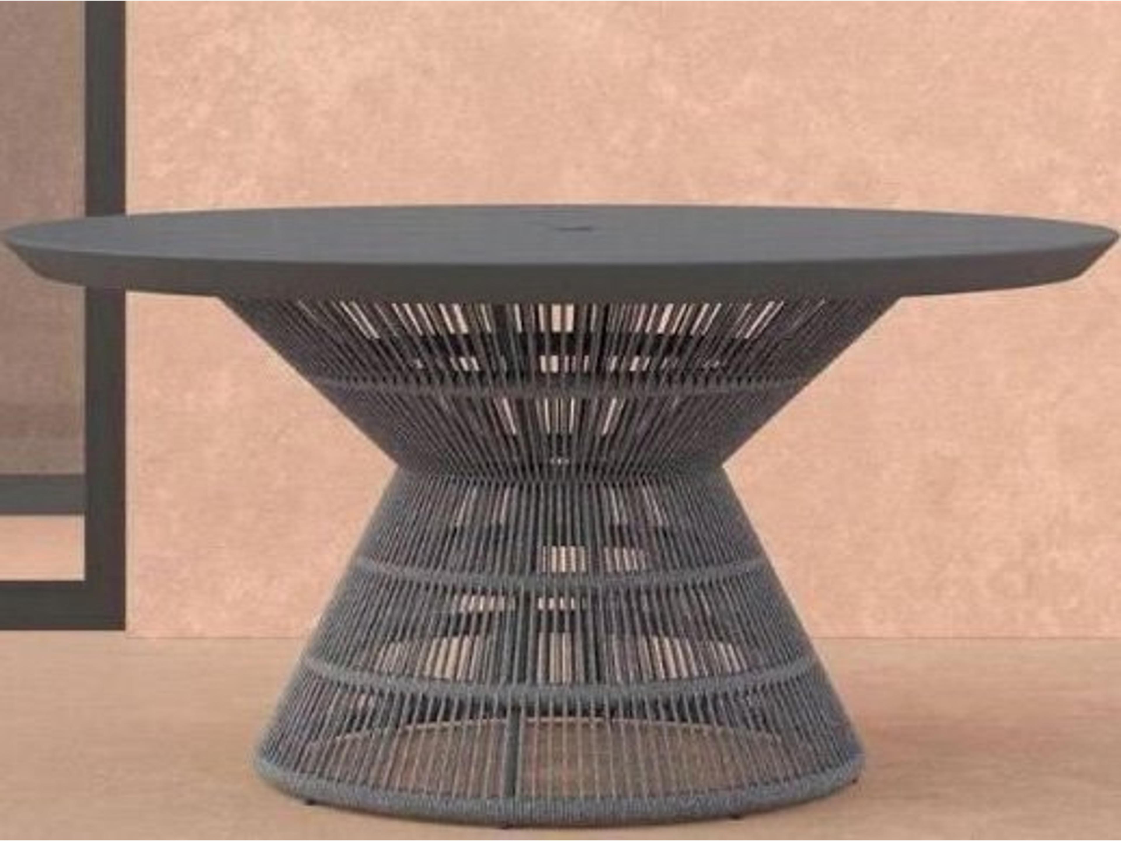 Azzurro Living Captiva Matte Charcoal Aluminum Rope Round Umbrella Hole Dining Table