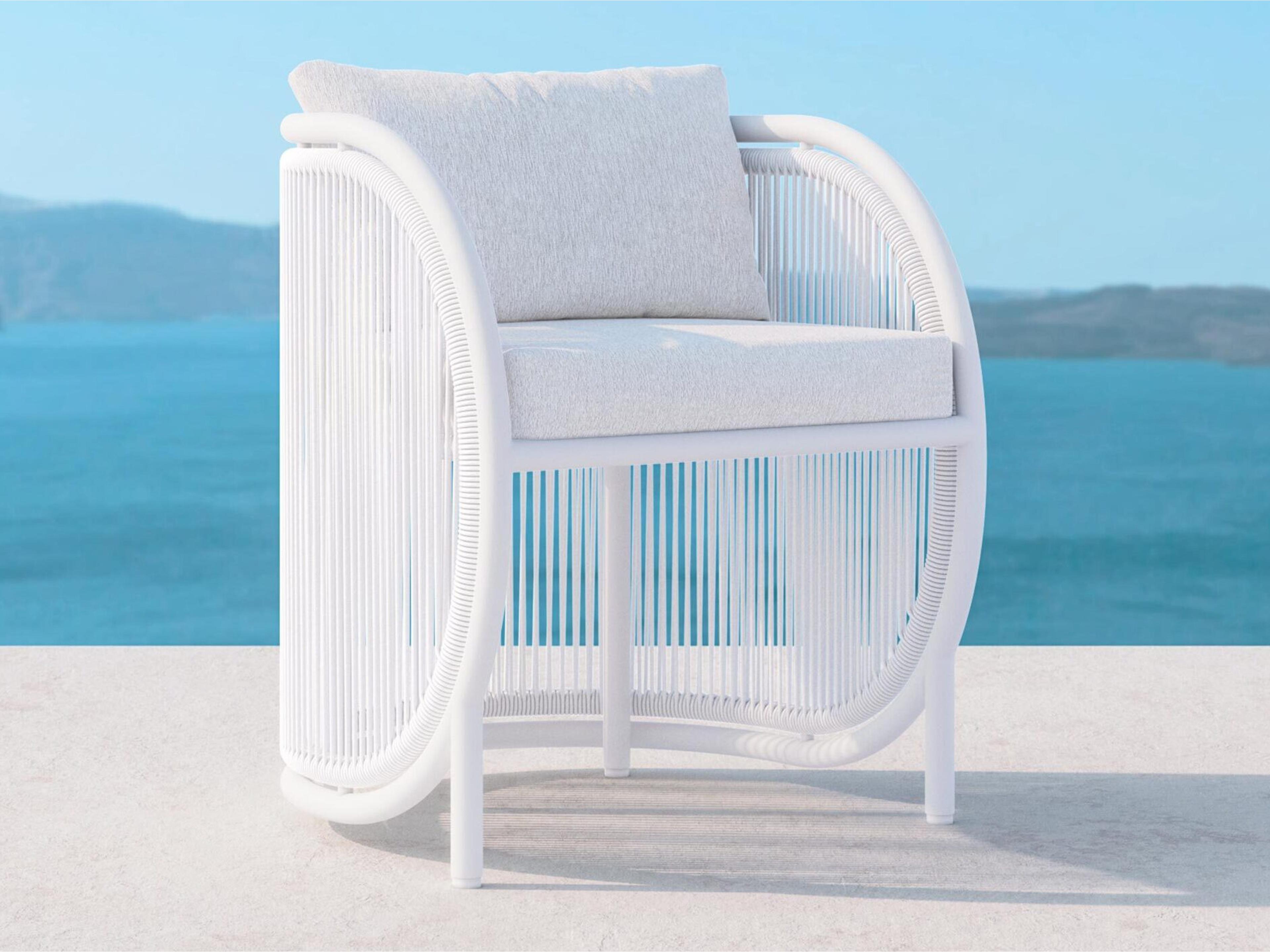 Azzurro Living Kamari White Mist All-Weather Rope Outdoor Dining Arm Chair with Cloud Cushion