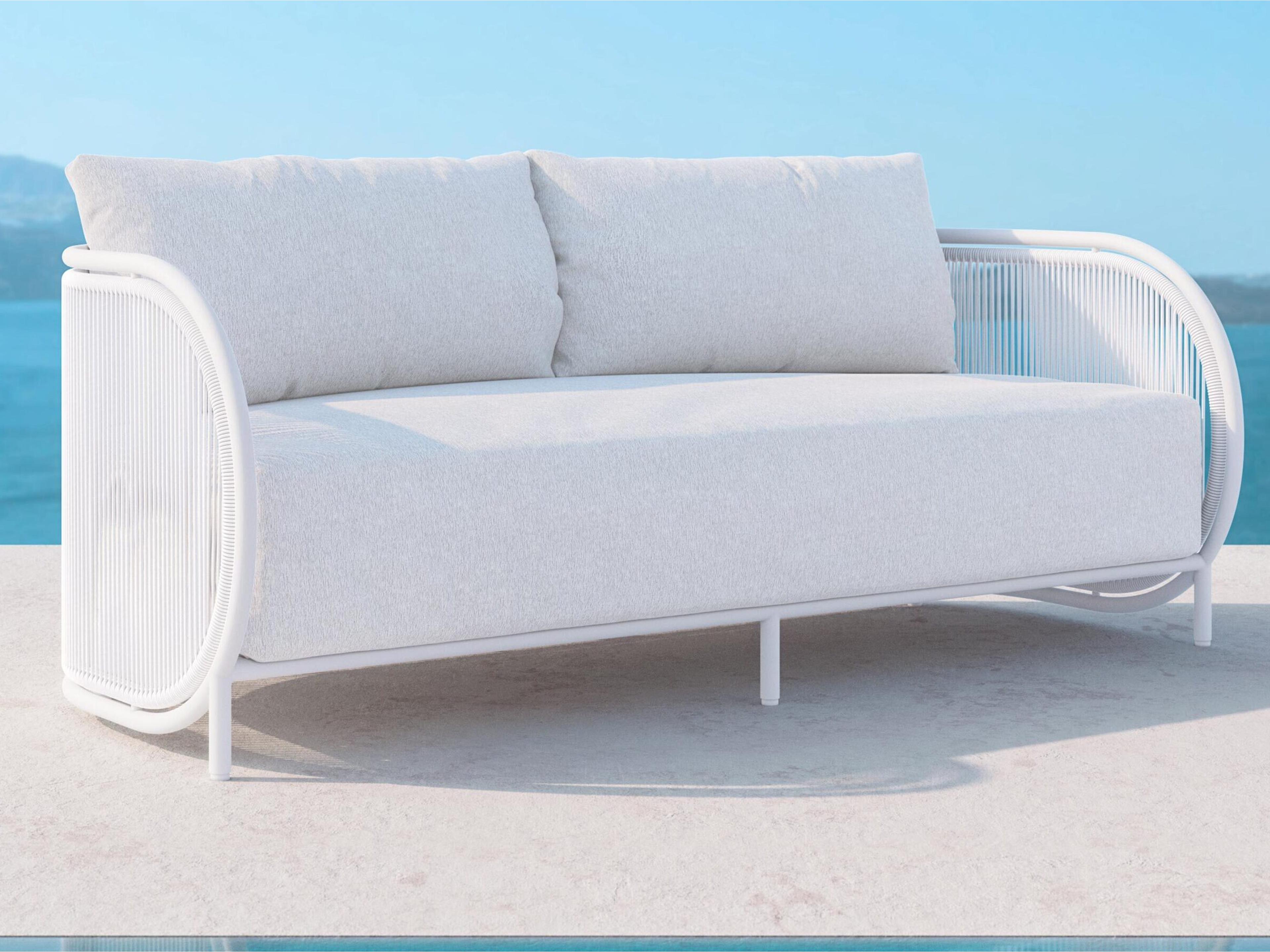 Azzurro Living Kamari White Mist All-Weather Rope Outdoor Sofa with Cloud Cushion