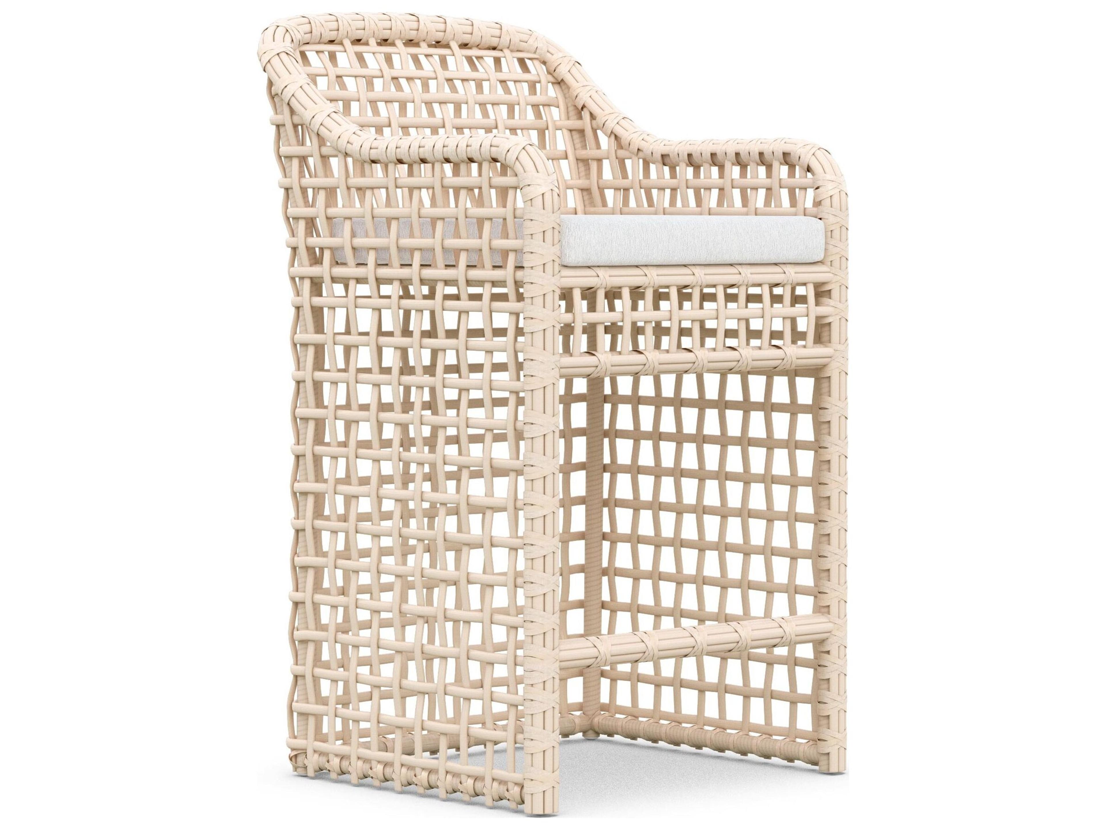 Kiawah Almond All-Weather Wicker Outdoor Bar Stool with Cloud Cushion