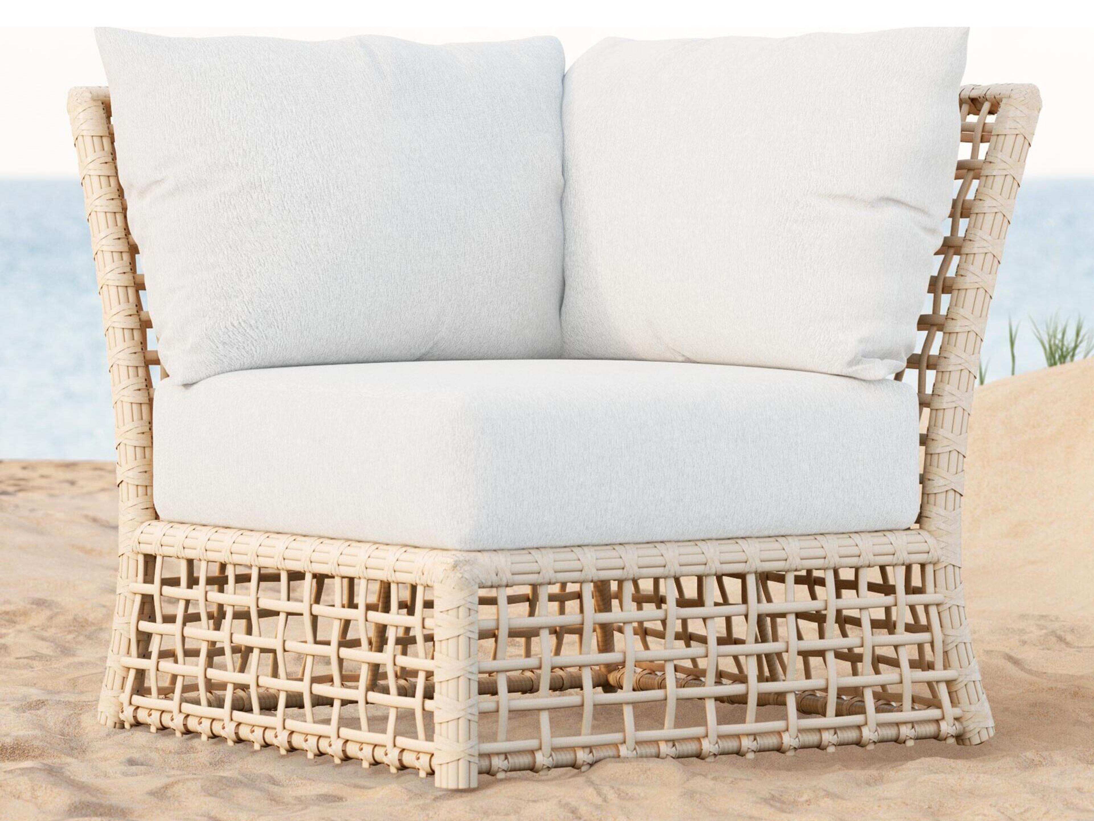 Azzurro Living Kiawah Almond All-Weather Wicker Corner Outdoor Patio Lounge Chair with Cloud Cushion