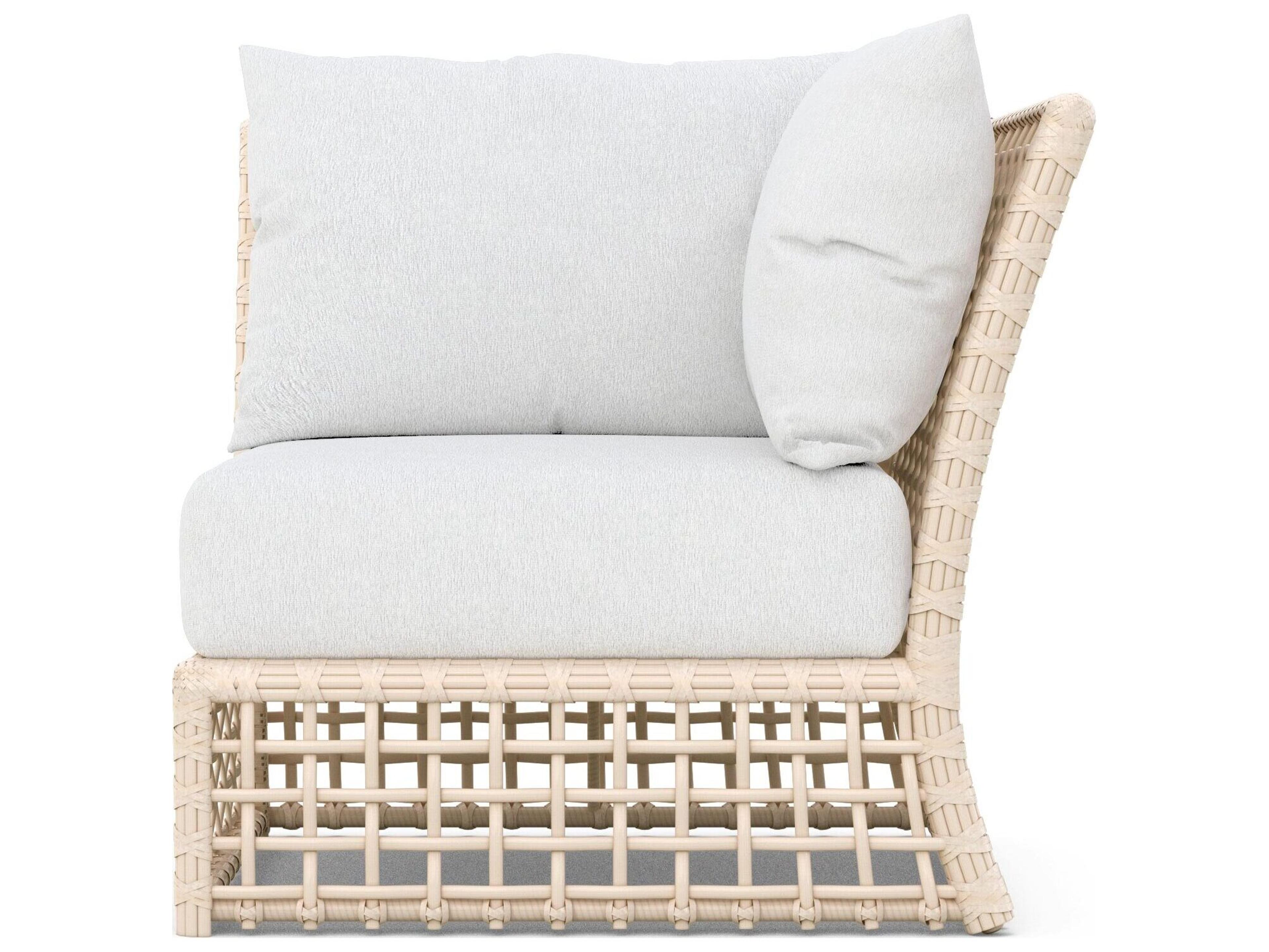 Azzurro Living Kiawah Almond All-Weather Wicker Corner Outdoor Patio Lounge Chair with Cloud Cushion