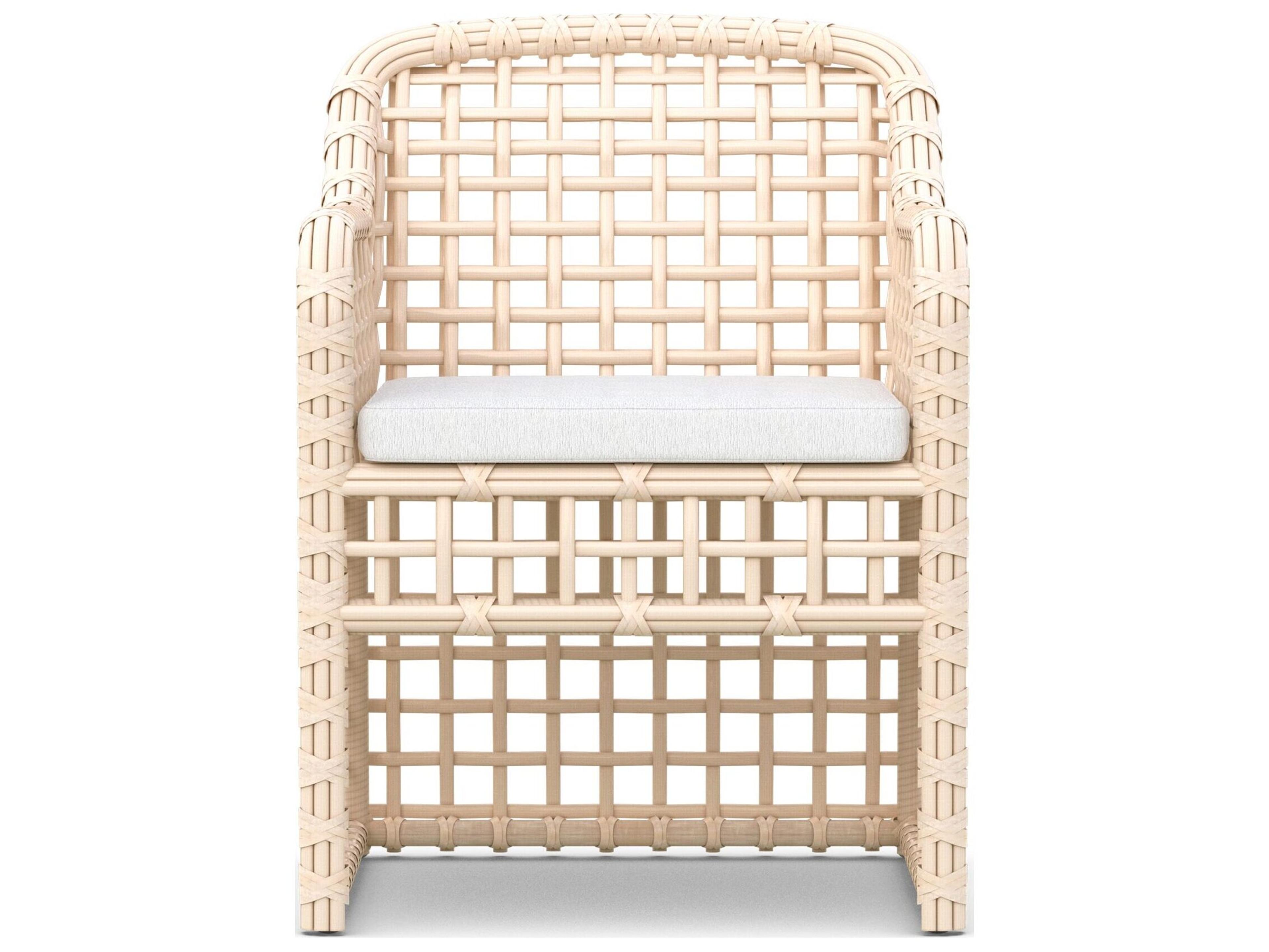 Azzurro Living Kiawah Almond All-Weather Wicker Outdoor Patio Dining Arm Chair with Cloud Cushion