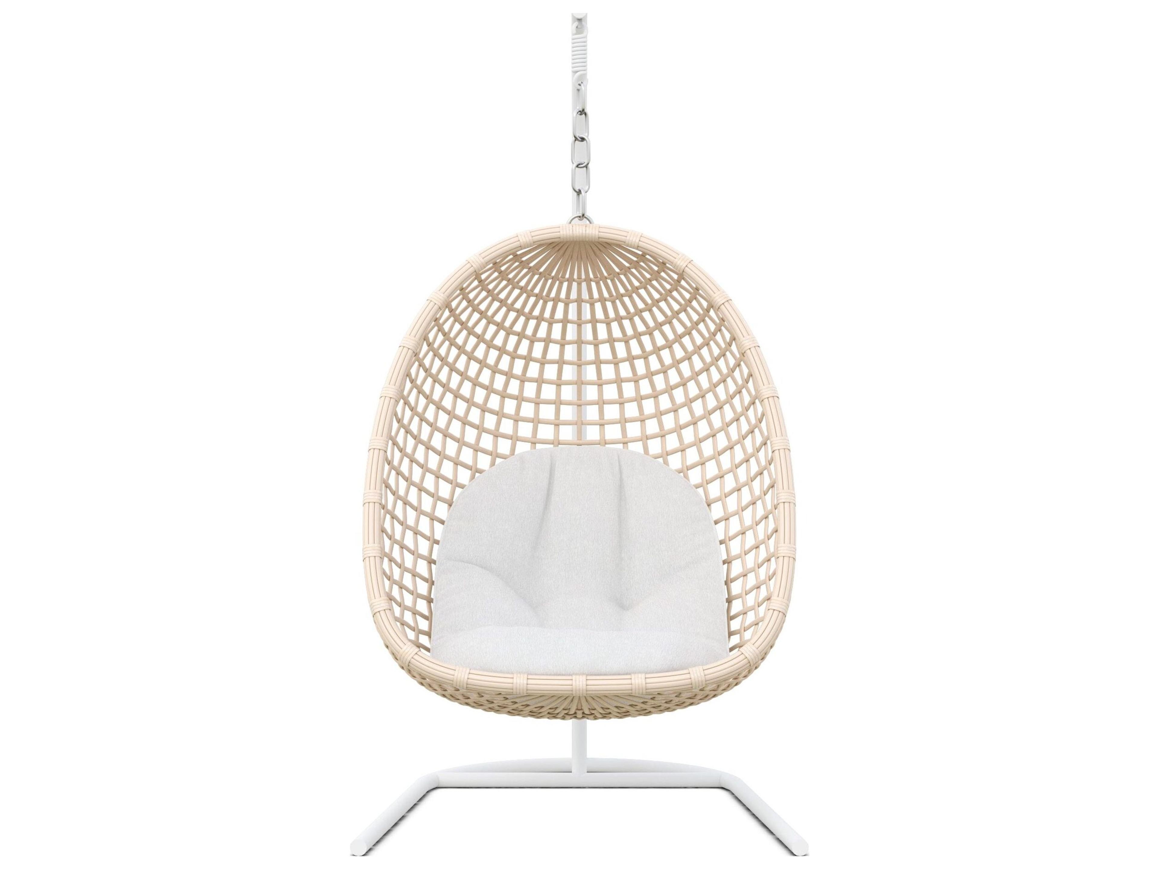 Azzurro Living Kiawah Almond All-Weather Wicker Hanging Chair with Cloud Cushion & Stand