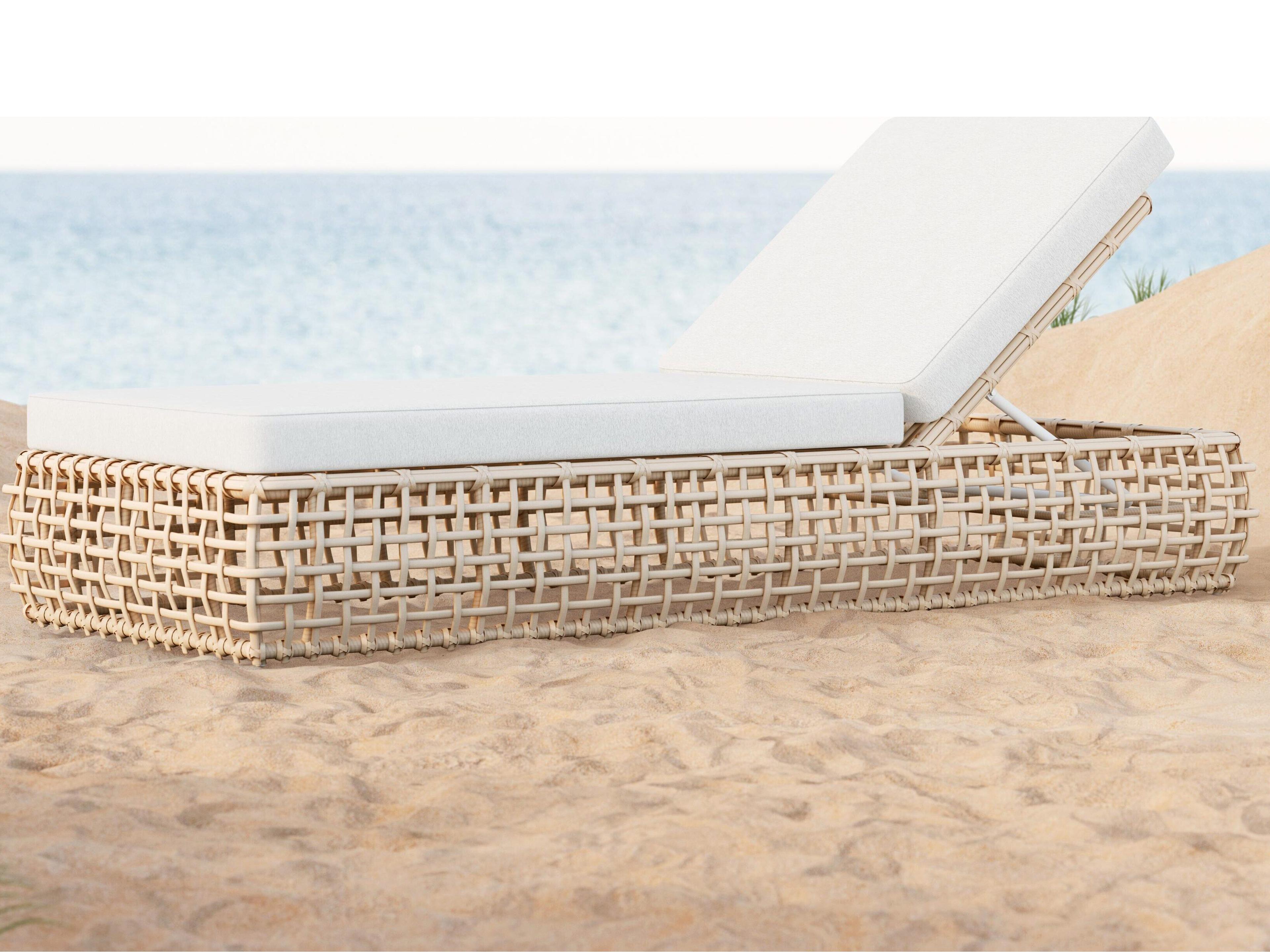 Azzurro Living Kiawah Almond All-Weather Wicker Outdoor Patio Chaise Lounge with Cloud Cushion