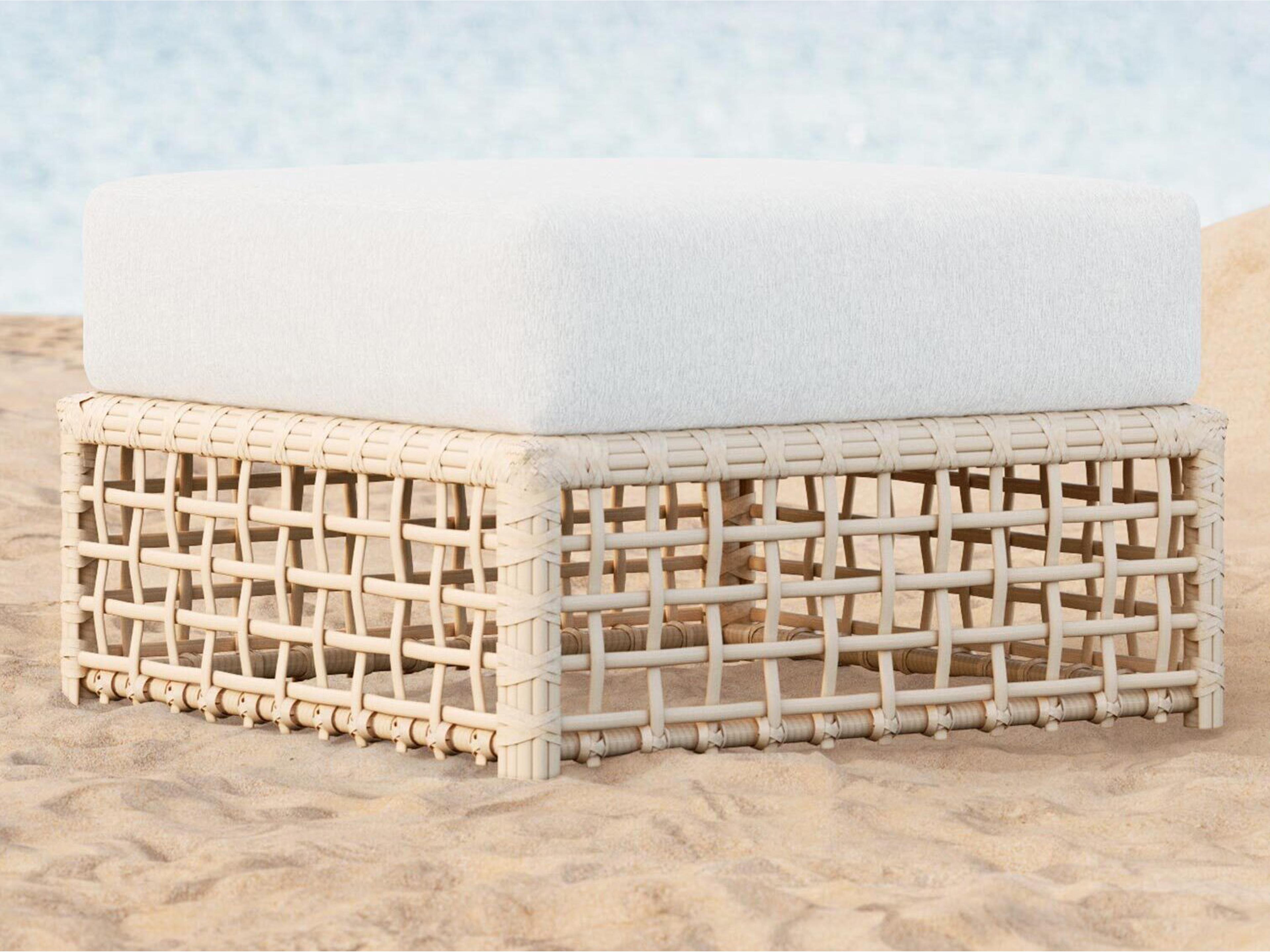 Azzurro Living Kiawah Almond All-Weather Wicker Patio Ottoman with Cloud Cushion