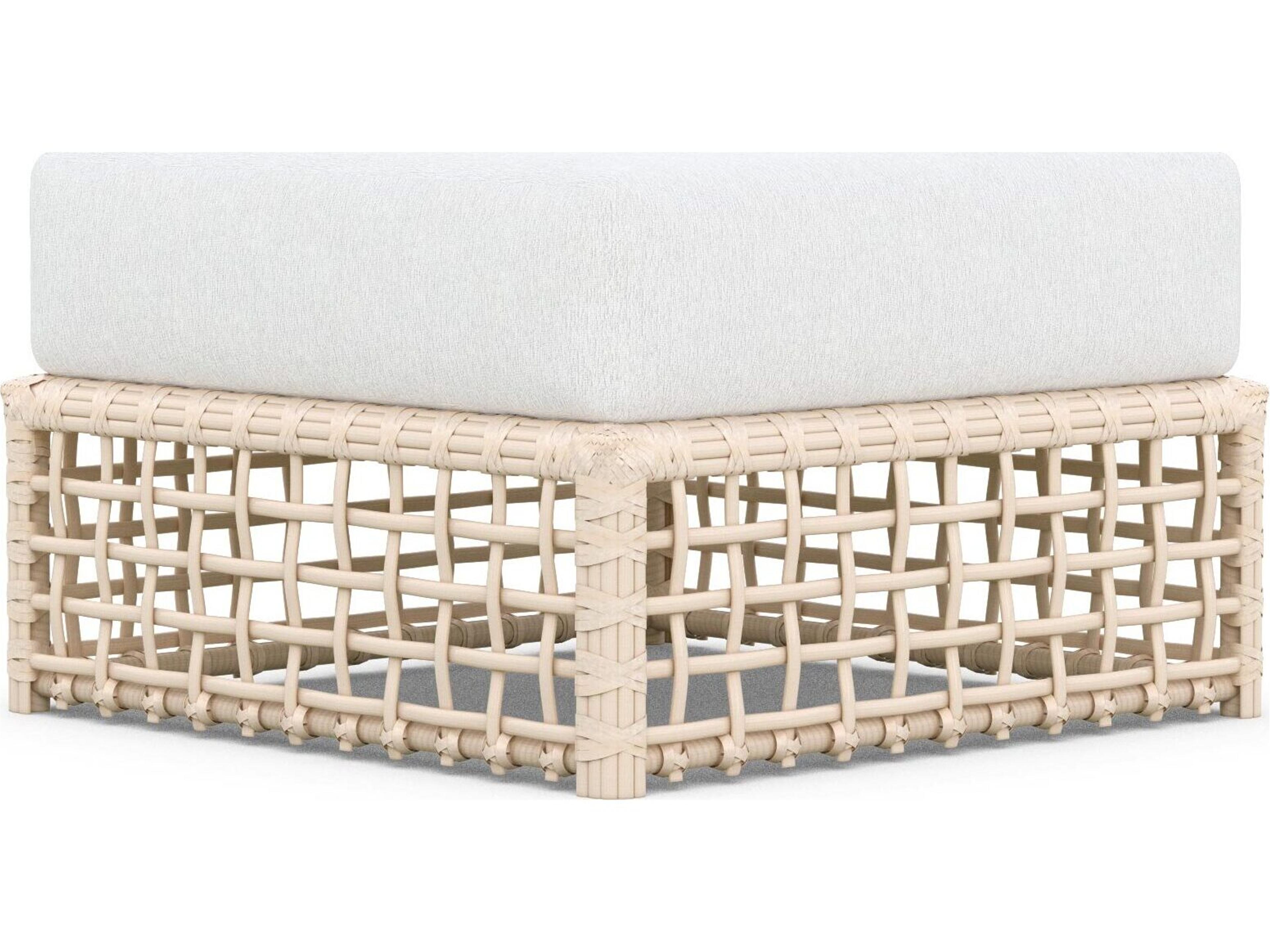 Kiawah Almond All-Weather Wicker Patio Ottoman with Cloud Cushion