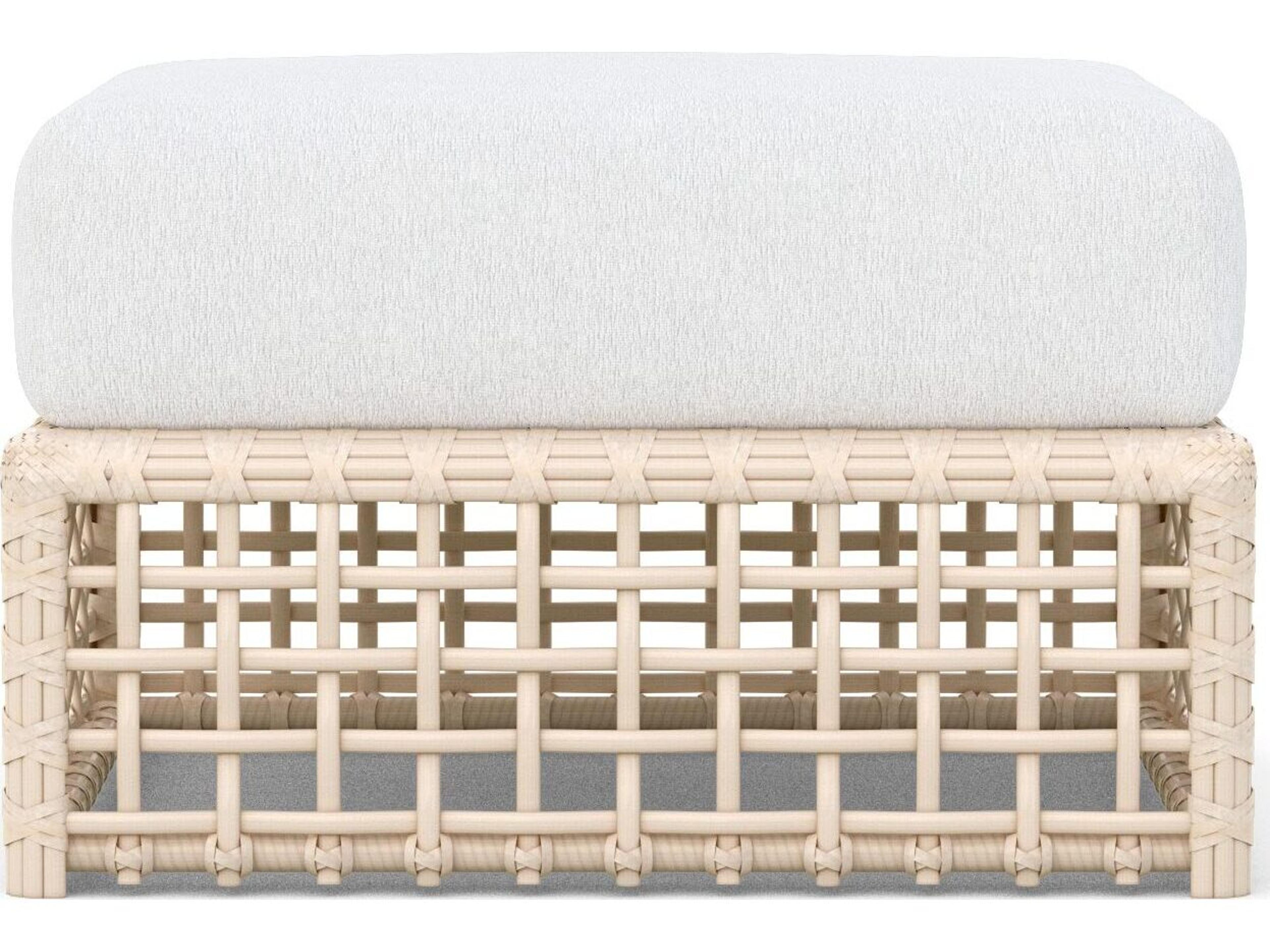 Azzurro Living Kiawah Almond All-Weather Wicker Patio Ottoman with Cloud Cushion