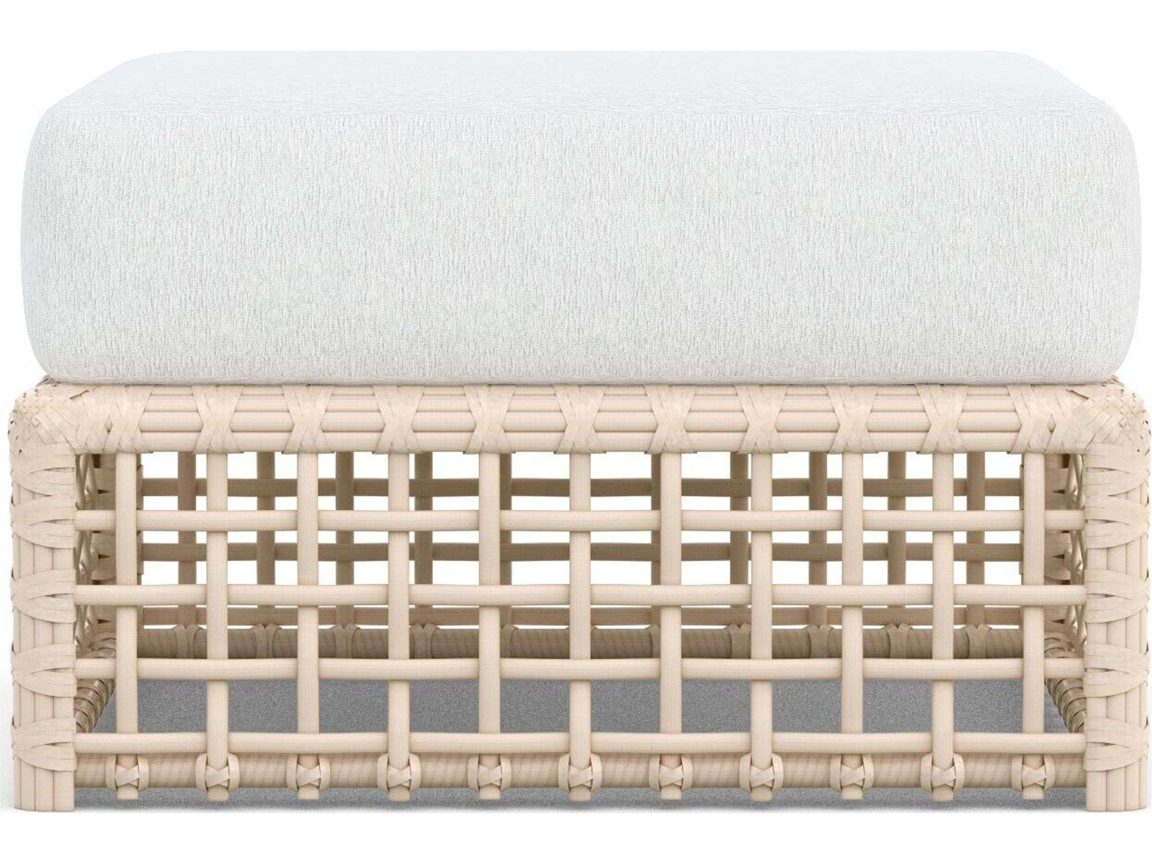 Azzurro Living Kiawah Almond All-Weather Wicker Patio Ottoman with Cloud Cushion