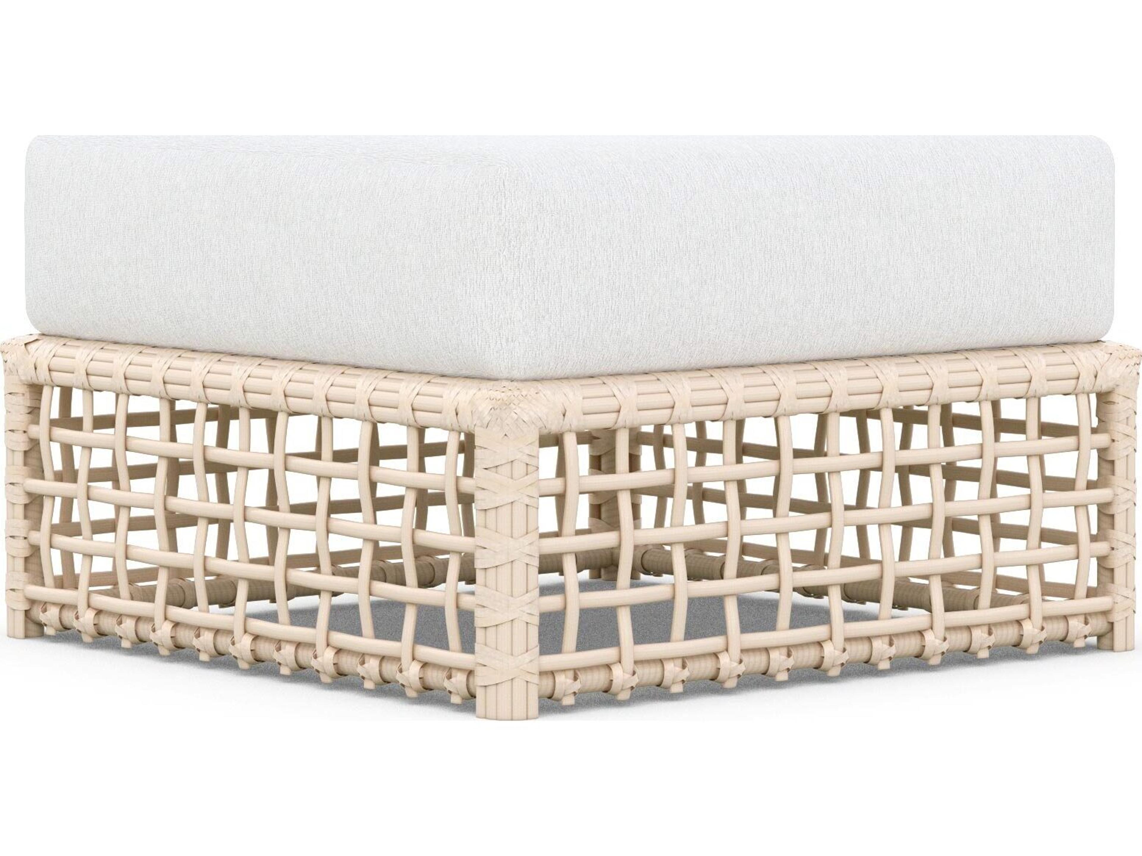 Azzurro Living Kiawah Almond All-Weather Wicker Patio Ottoman with Cloud Cushion