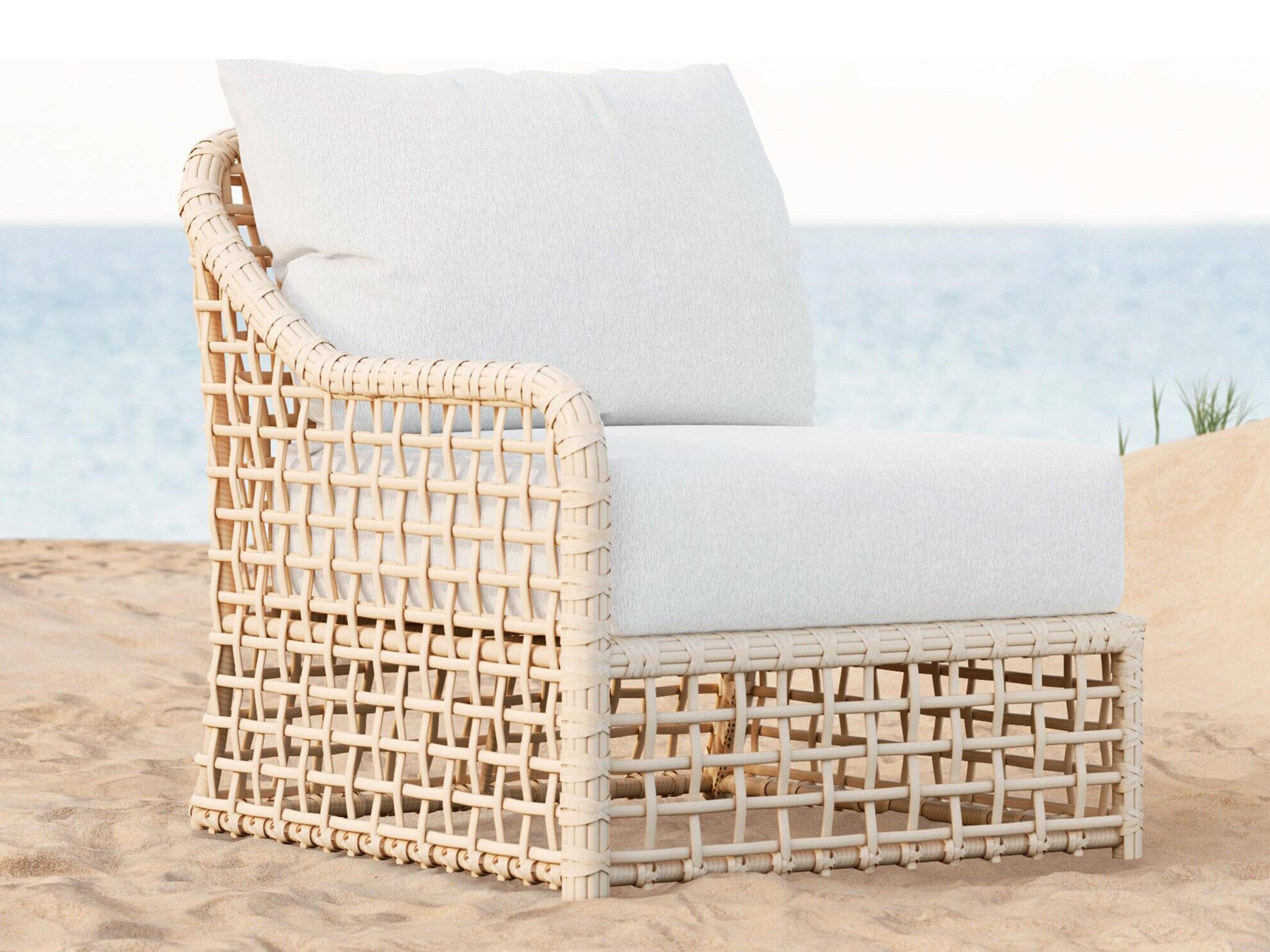 Azzurro Living Kiawah Almond All-Weather Wicker Right Arm Outdoor Lounge Chair with Cloud Cushion