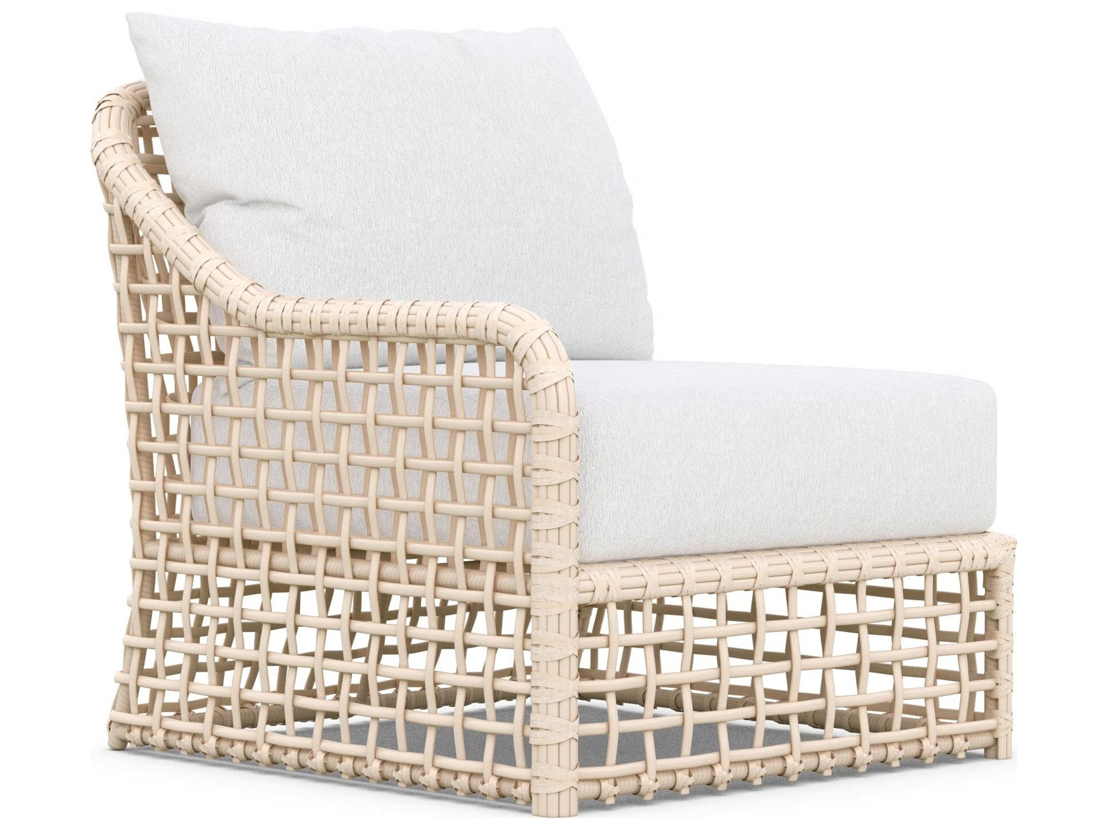 Kiawah Almond All-Weather Wicker Right Arm Outdoor Lounge Chair with Cloud Cushion