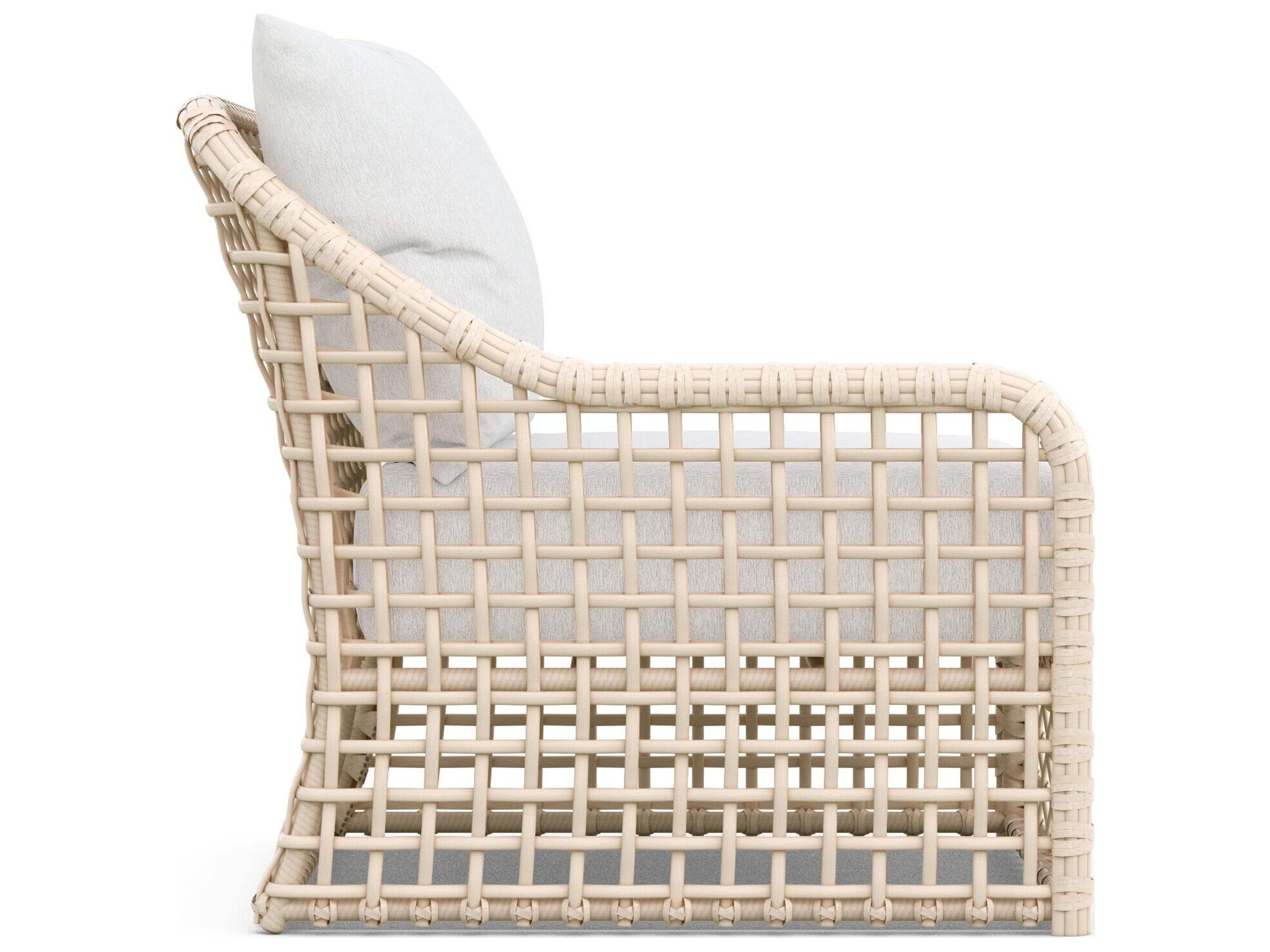 Azzurro Living Kiawah Almond All-Weather Wicker Right Arm Outdoor Lounge Chair with Cloud Cushion