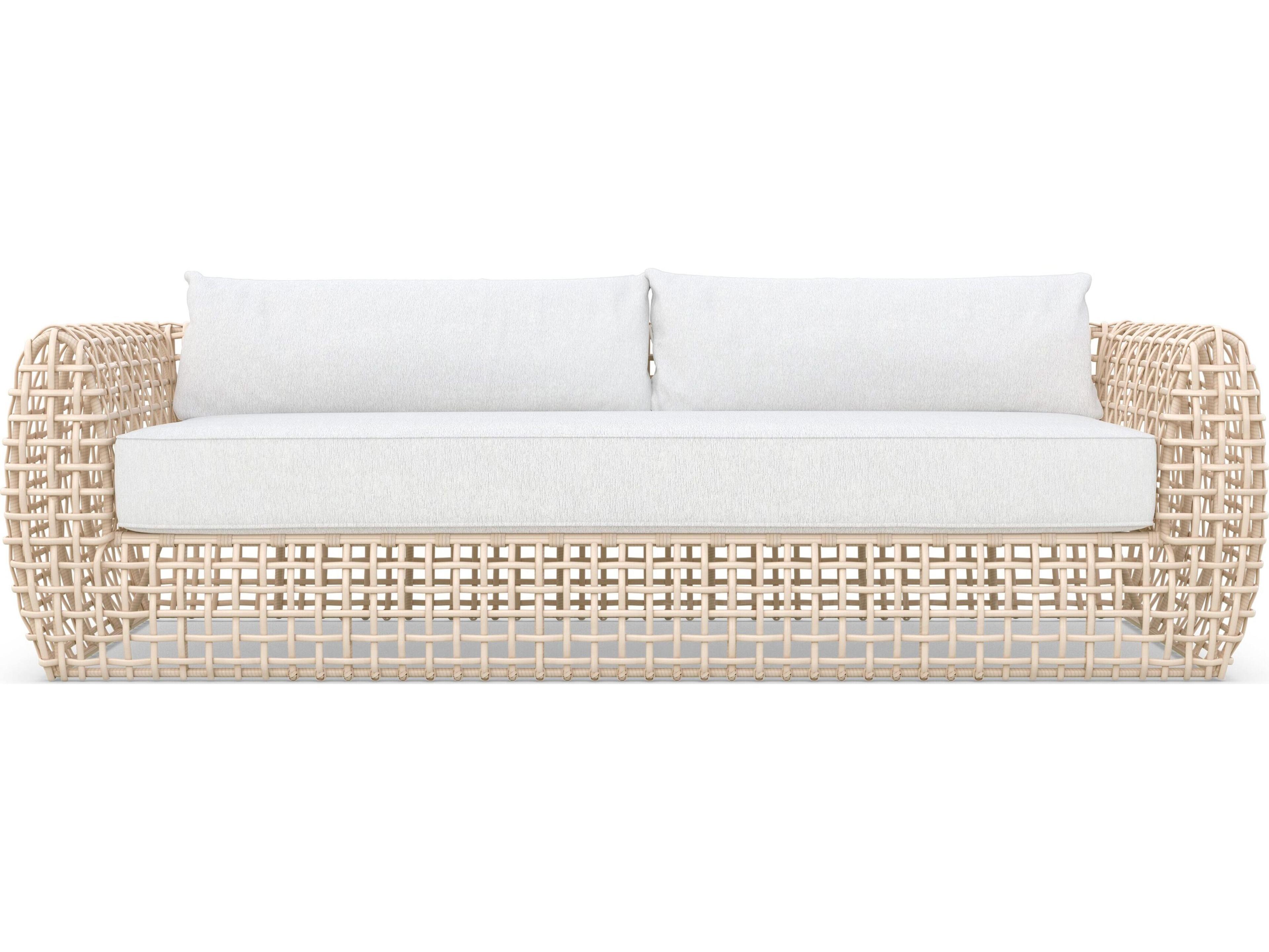 Azzurro Living Kiawah Almond All-Weather Wicker Outdoor Patio Sofa with Cloud Cushion