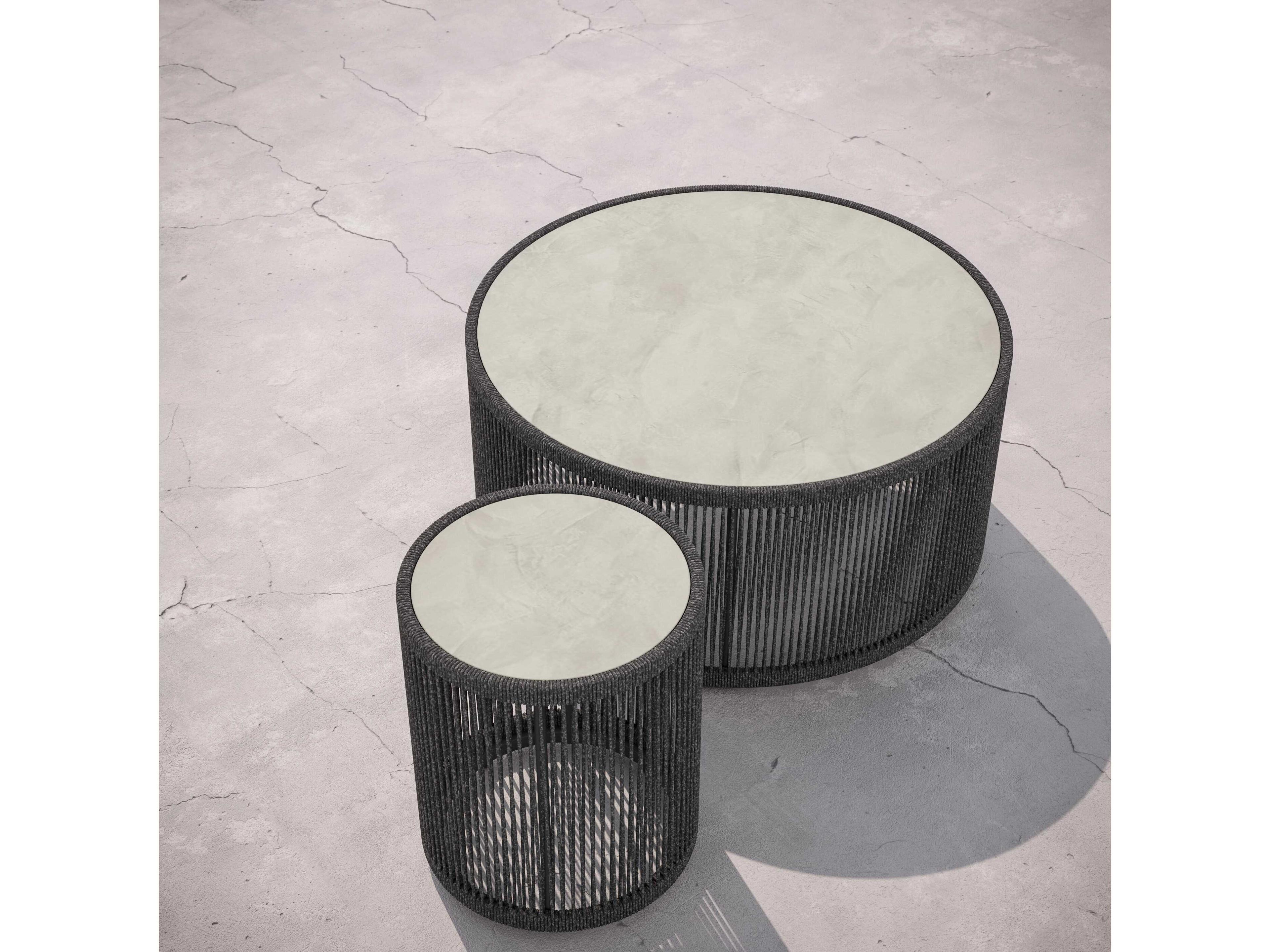 Azzurro Living Malta Pebble All-weather Textelene Rope Round End Table